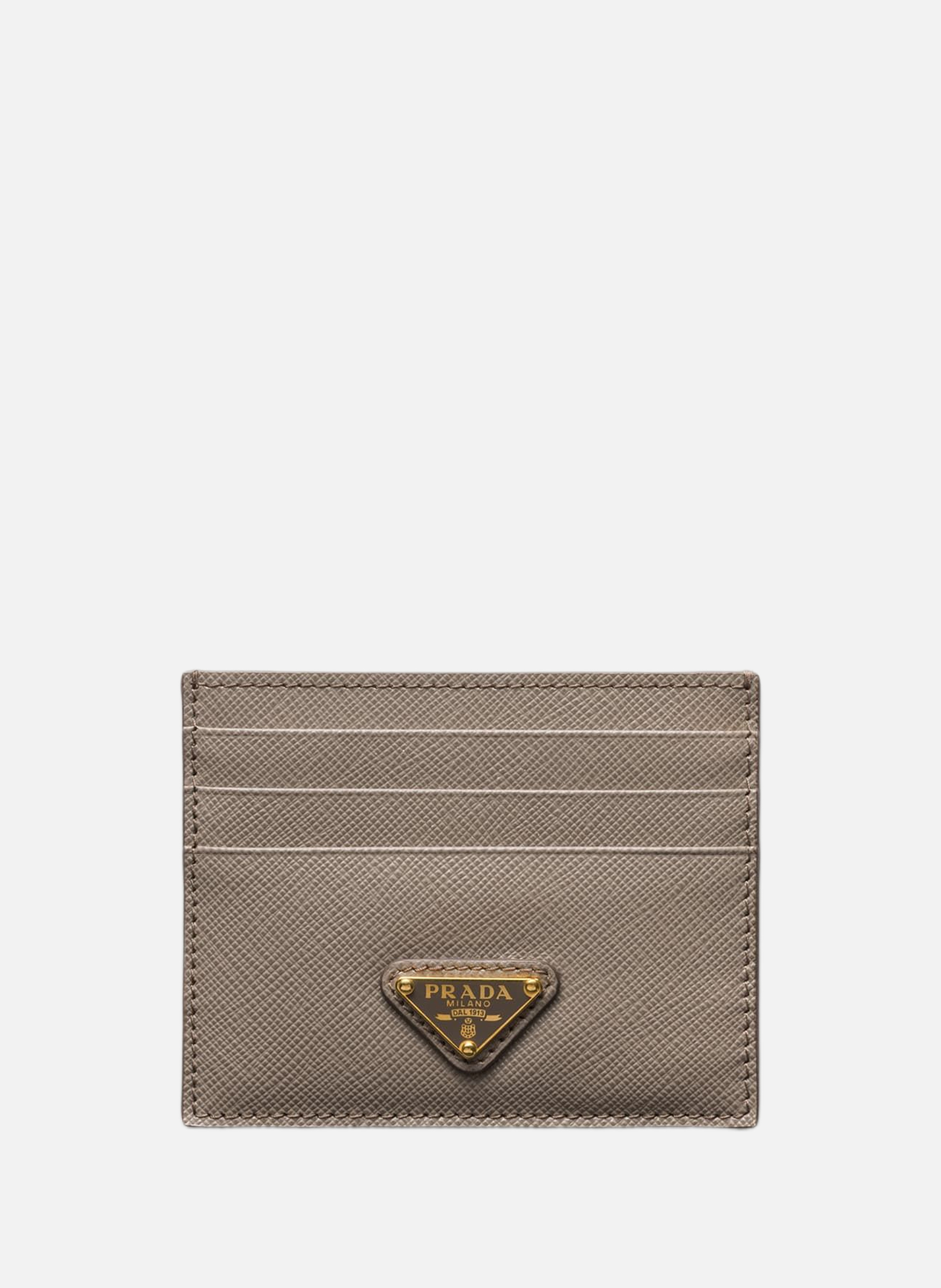 PRADA Porte-cartes en cuir saffiano Gris
