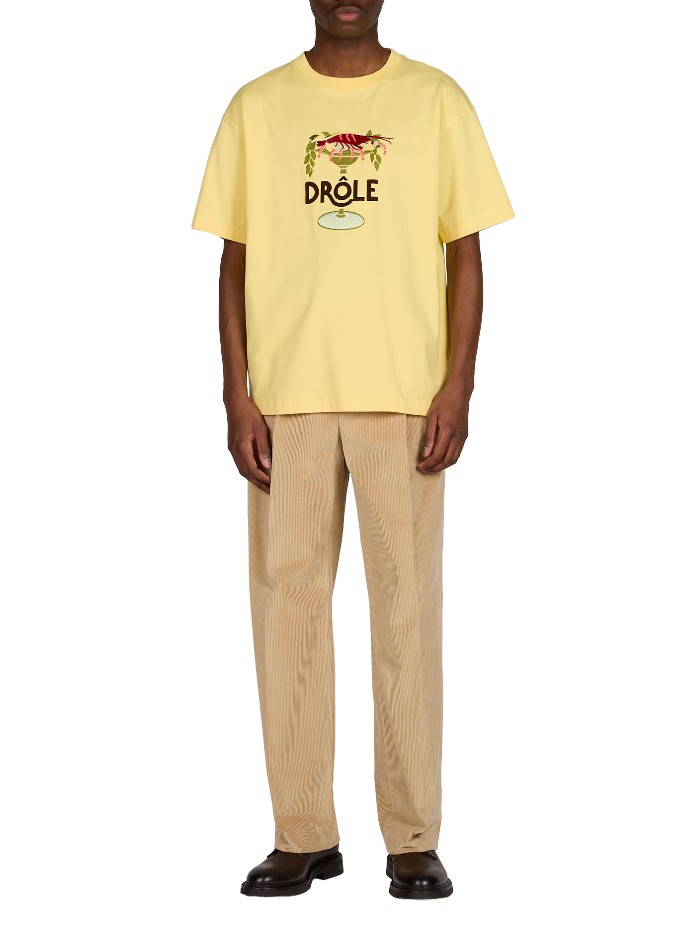 Embroidered round neck cotton T-shirt DROLE DE MONSIEUR Yellow