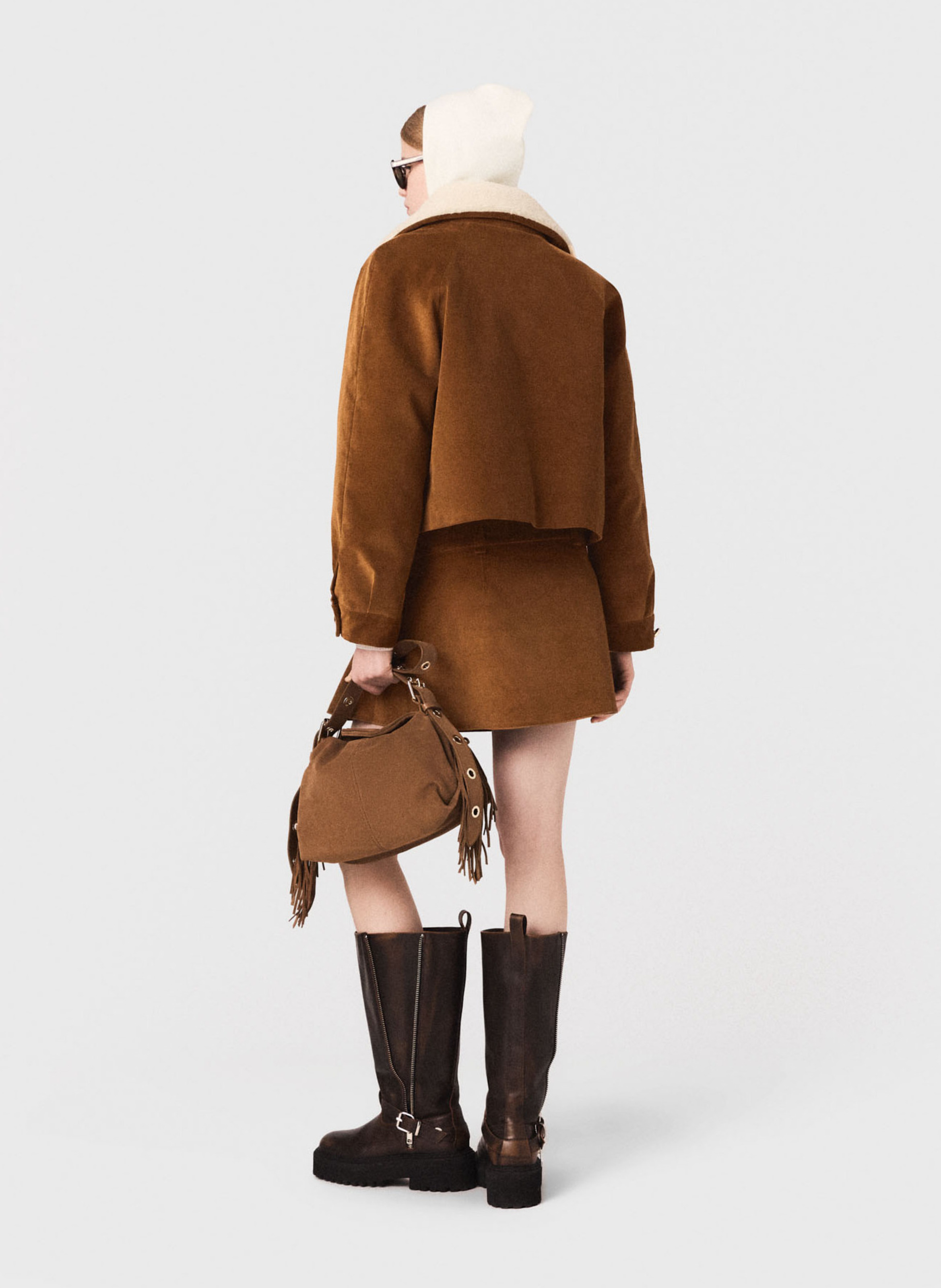 Veste courte droite zippée MAJE Beige