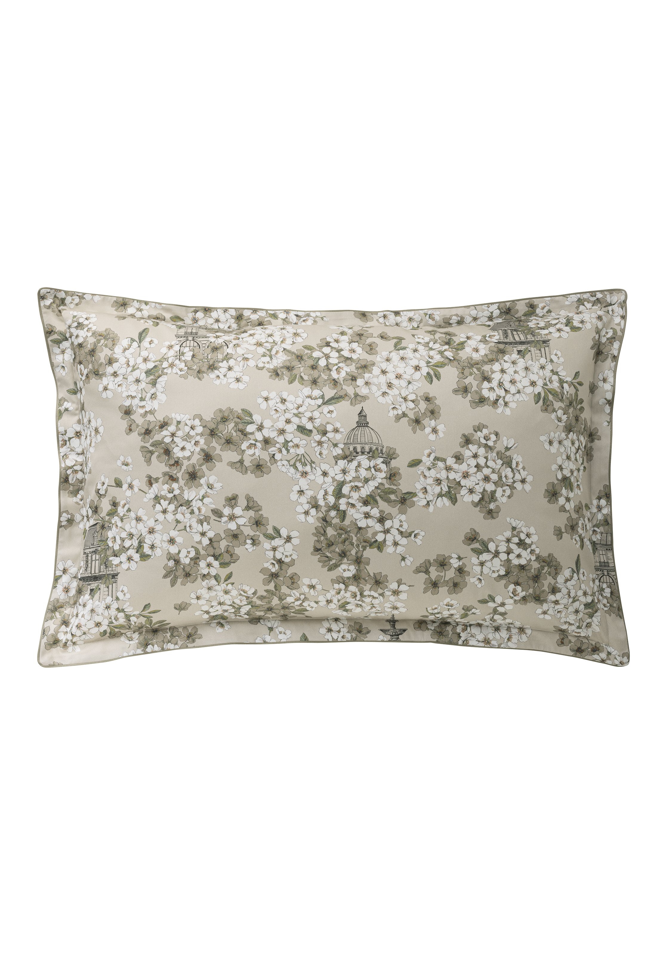 Taie d'oreiller imprimée en satin de coton bio, fine fleur ALEXANDRE TURPAULT Beige