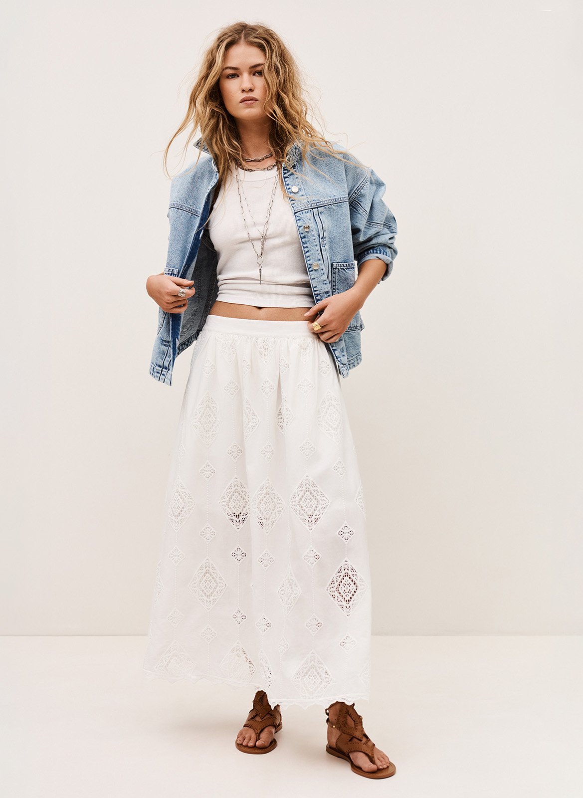 Jupe longue en coton mélangé mona BA&SH Beige