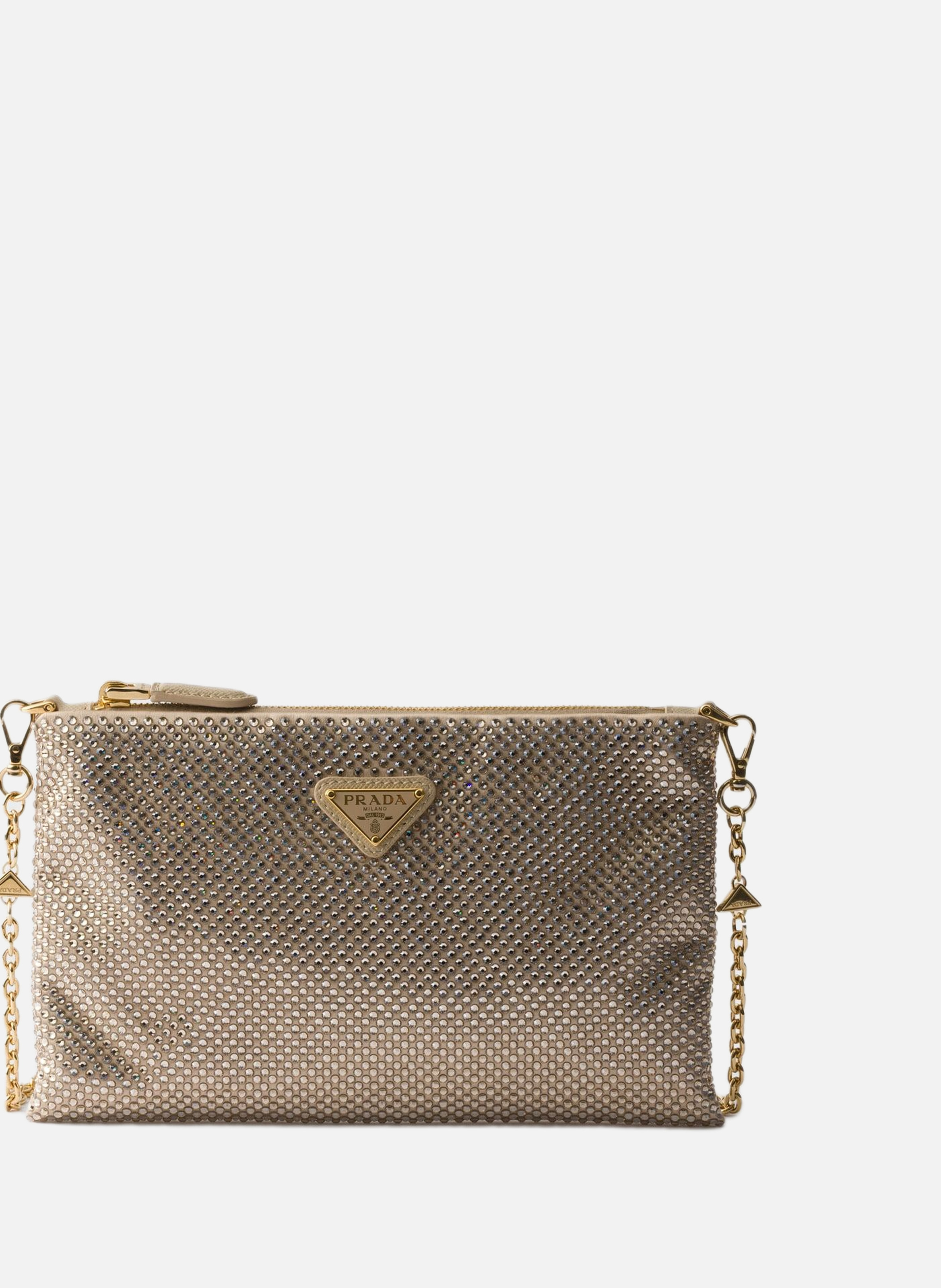 Mini pochette à cristaux avec bandoulière PRADA Beige