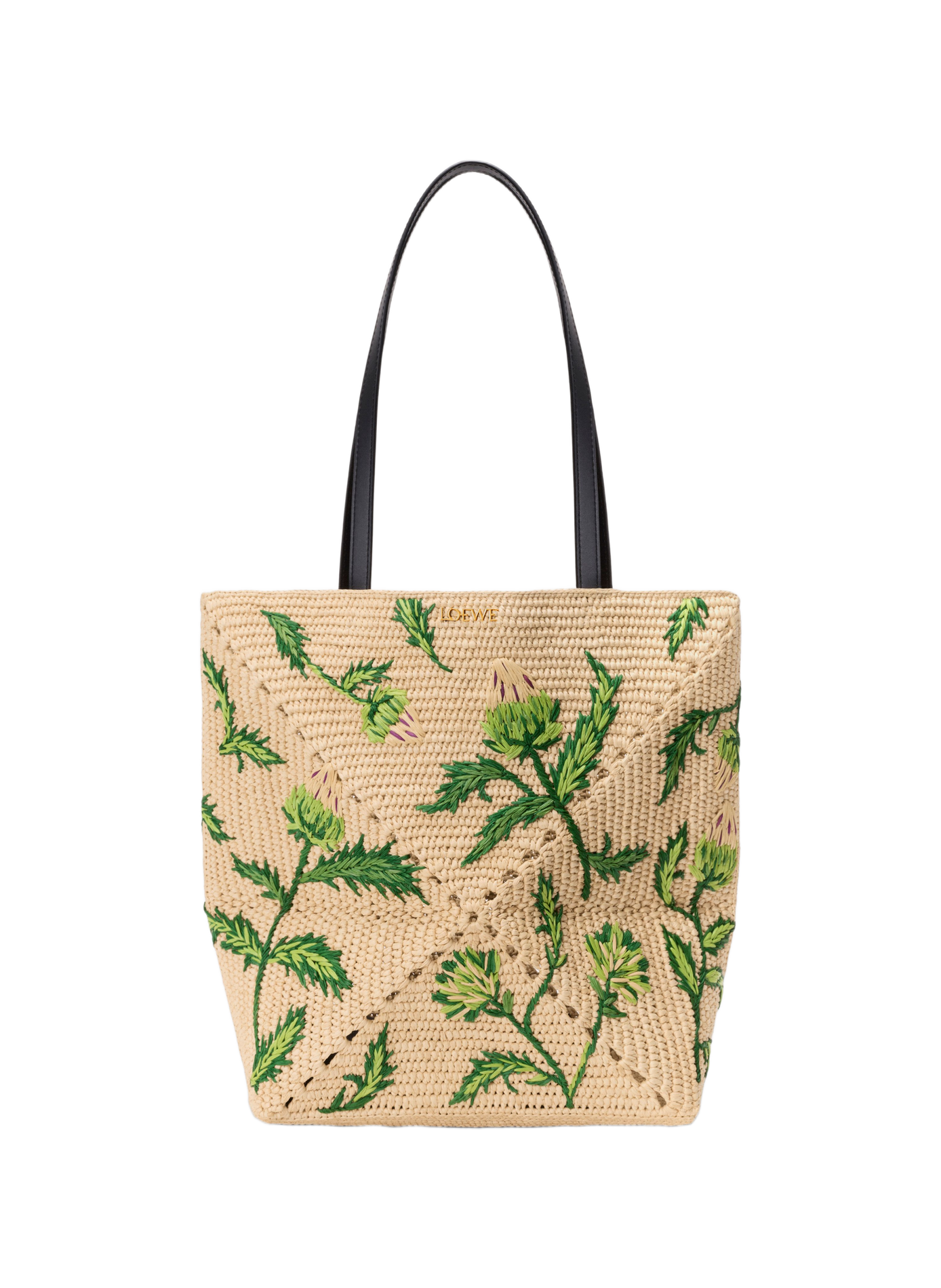 Puzzle Fold tote moyen en raphia et cuir de veau LOEWE Beige