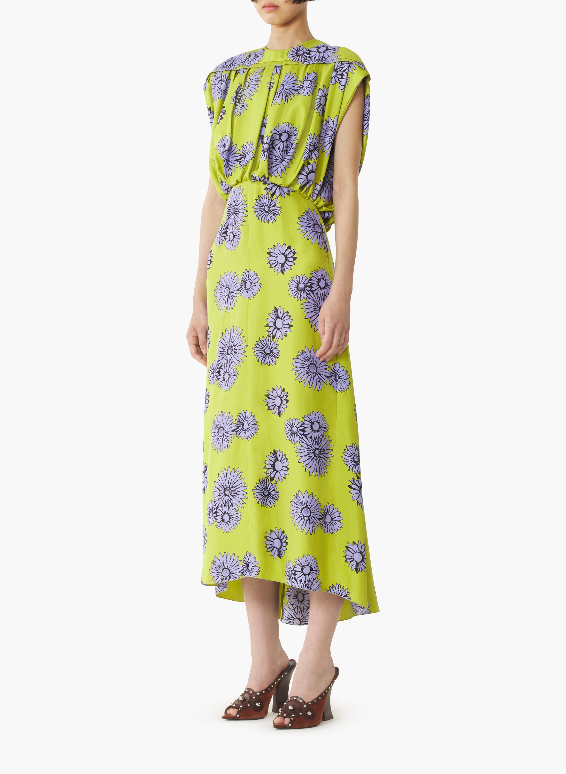 Robe midi en soie imprimée LANVIN Vert
