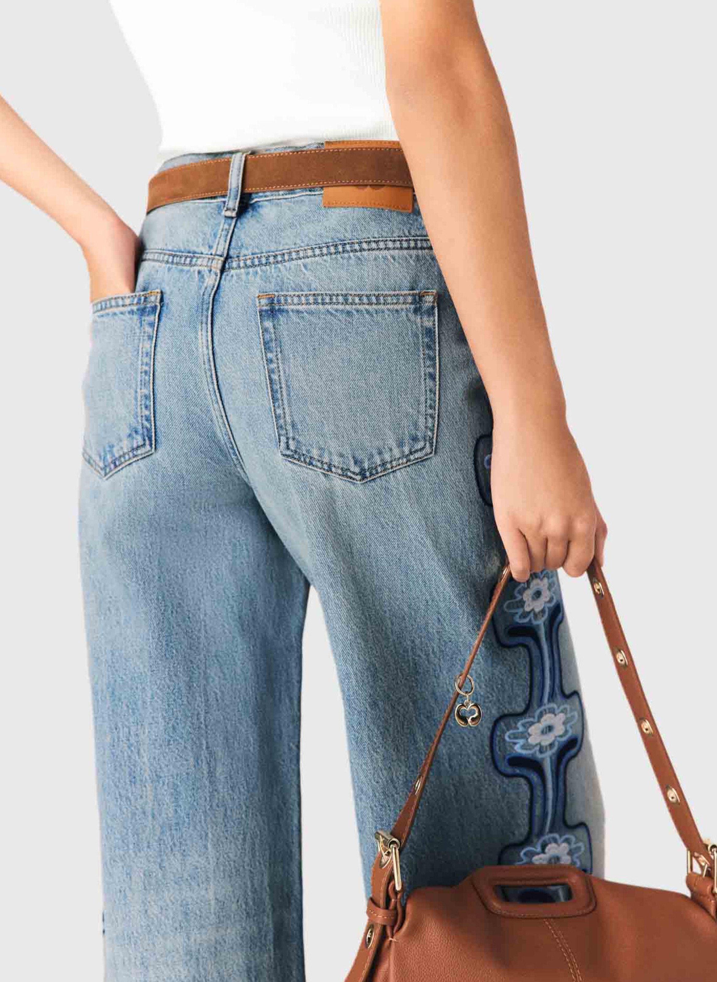 Jean large taille haute brodé MAJE Bleu