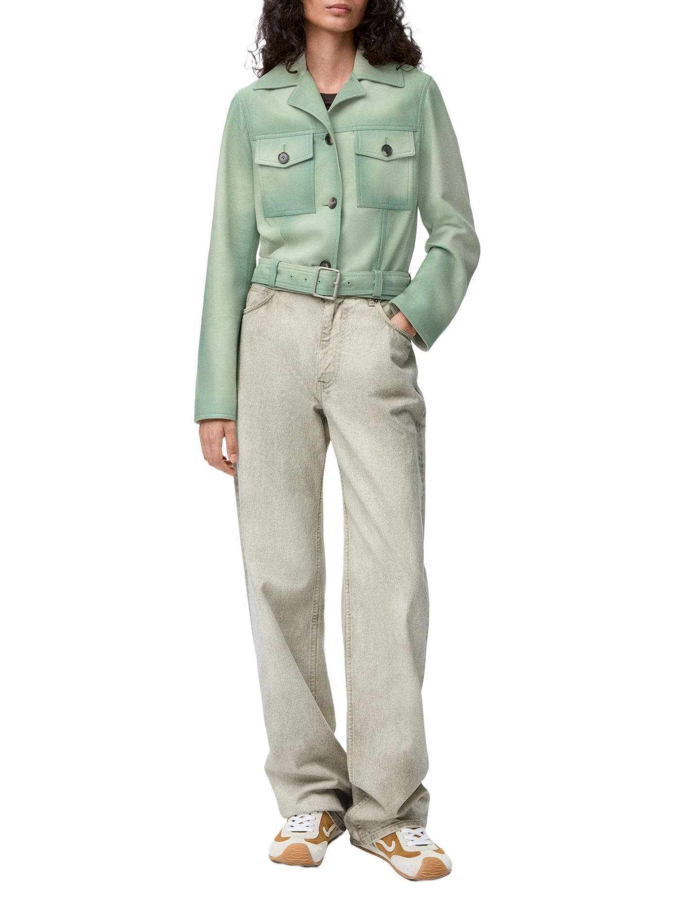 Short velvet lamb leather jacket LOEWE Green