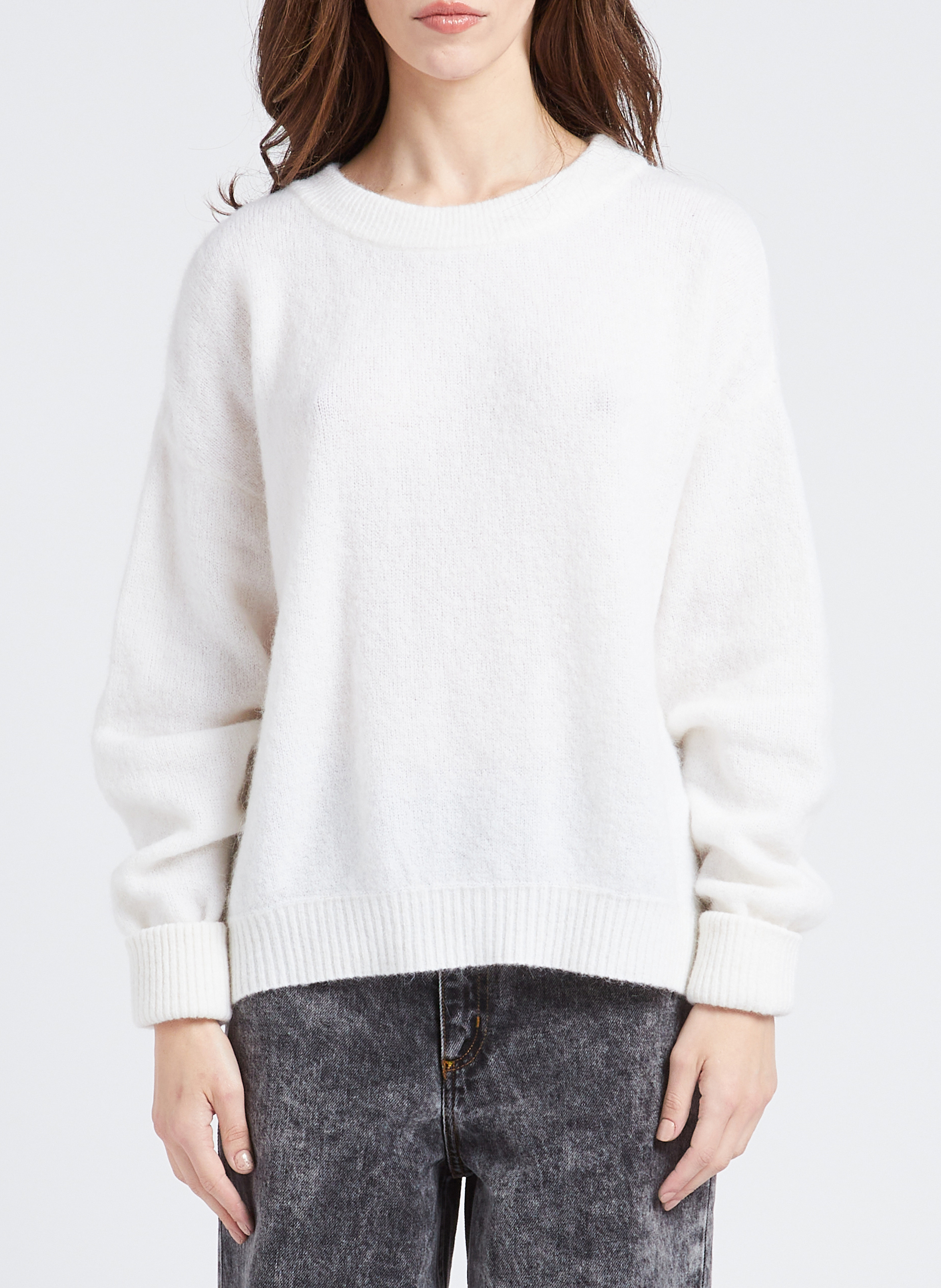 Pull ample col rond en laine mélangée vitow  Blanc