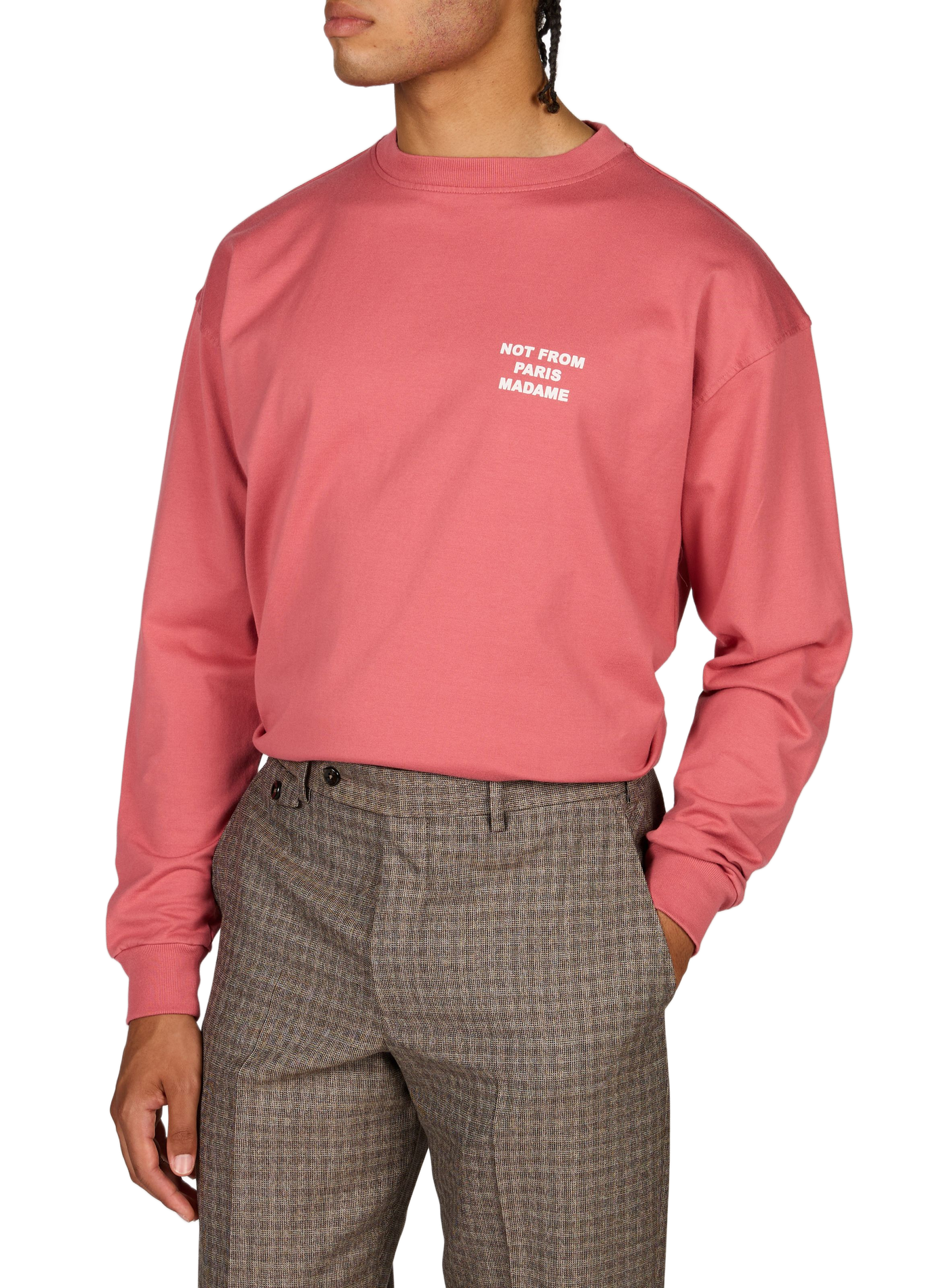 Long-sleeved T-shirt with slogan print on the back in cotton. DROLE DE MONSIEUR Pink