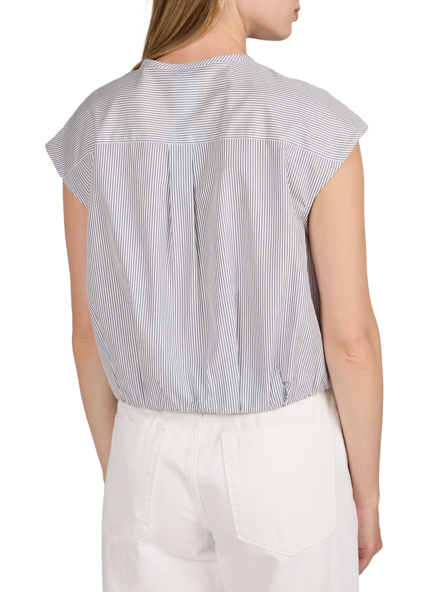 Gestreiftes Blusenhemd mit Plisseefalten am Saum aus Baumwolle. MAX MARA WEEK END Blau