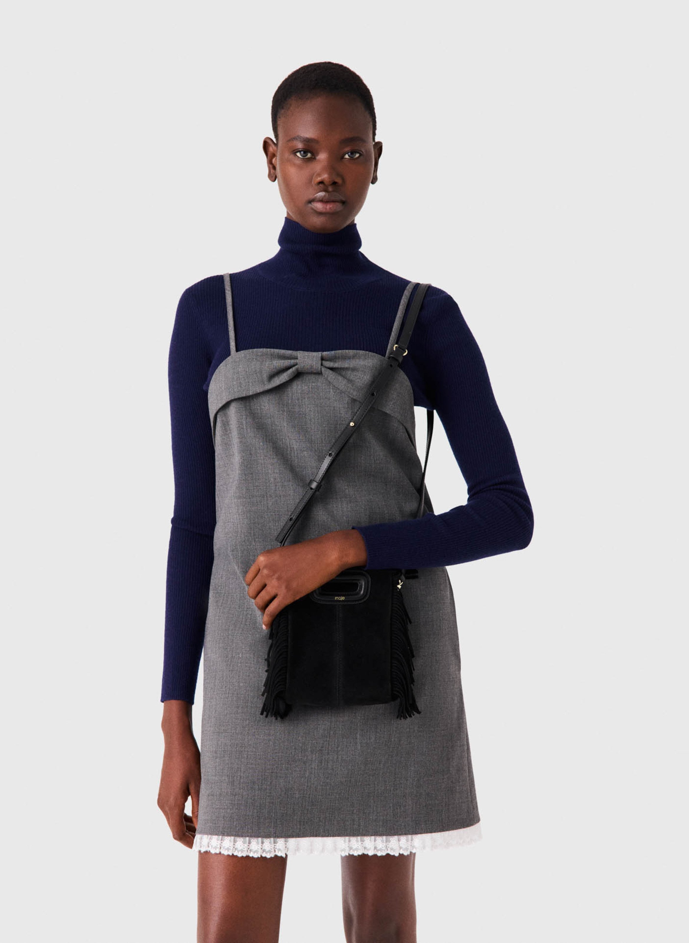 Sac bandoulière en cuir m mini MAJE Noir
