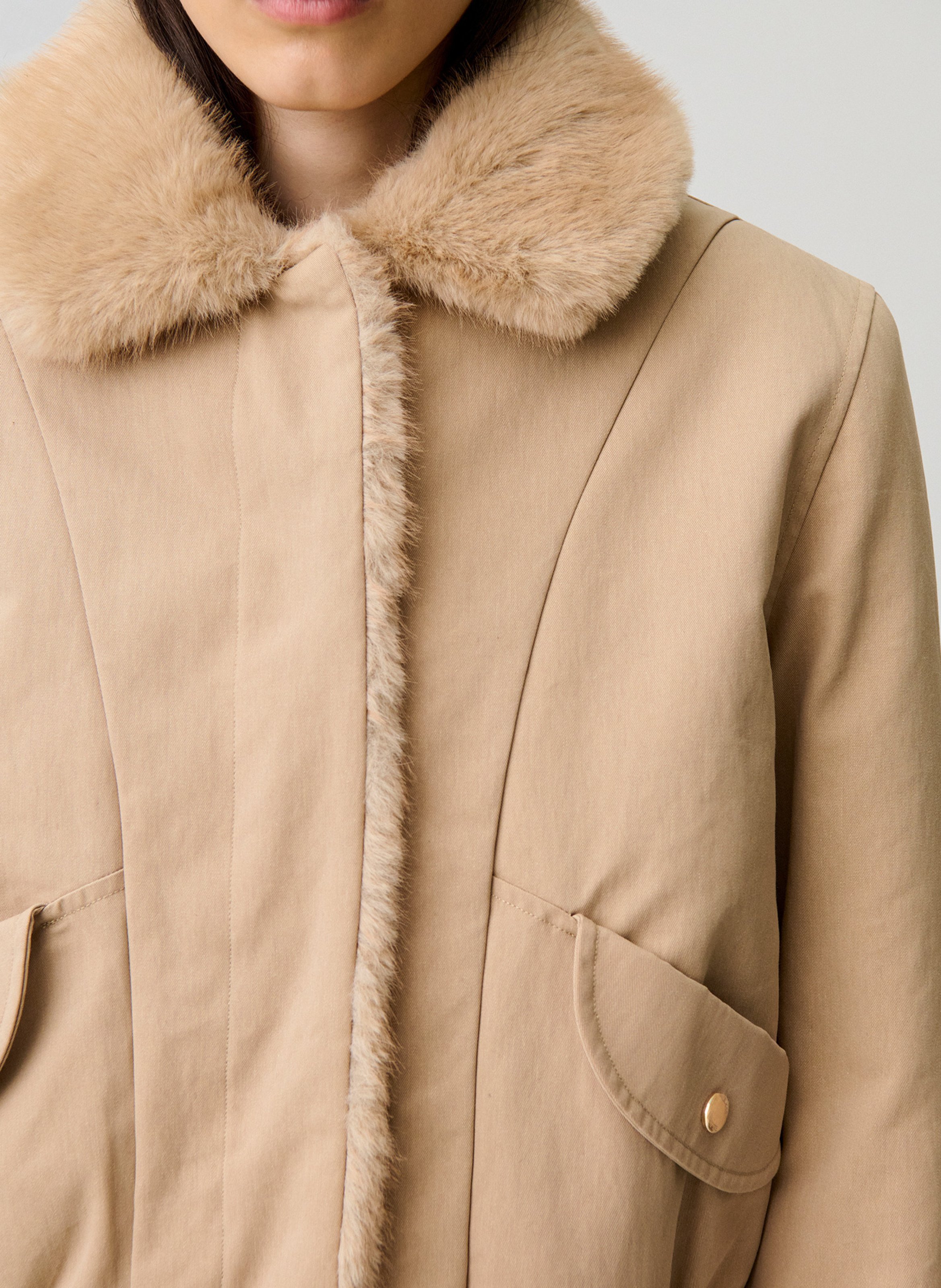 Parka col classique en coton mélangé CLAUDIE PIERLOT Beige