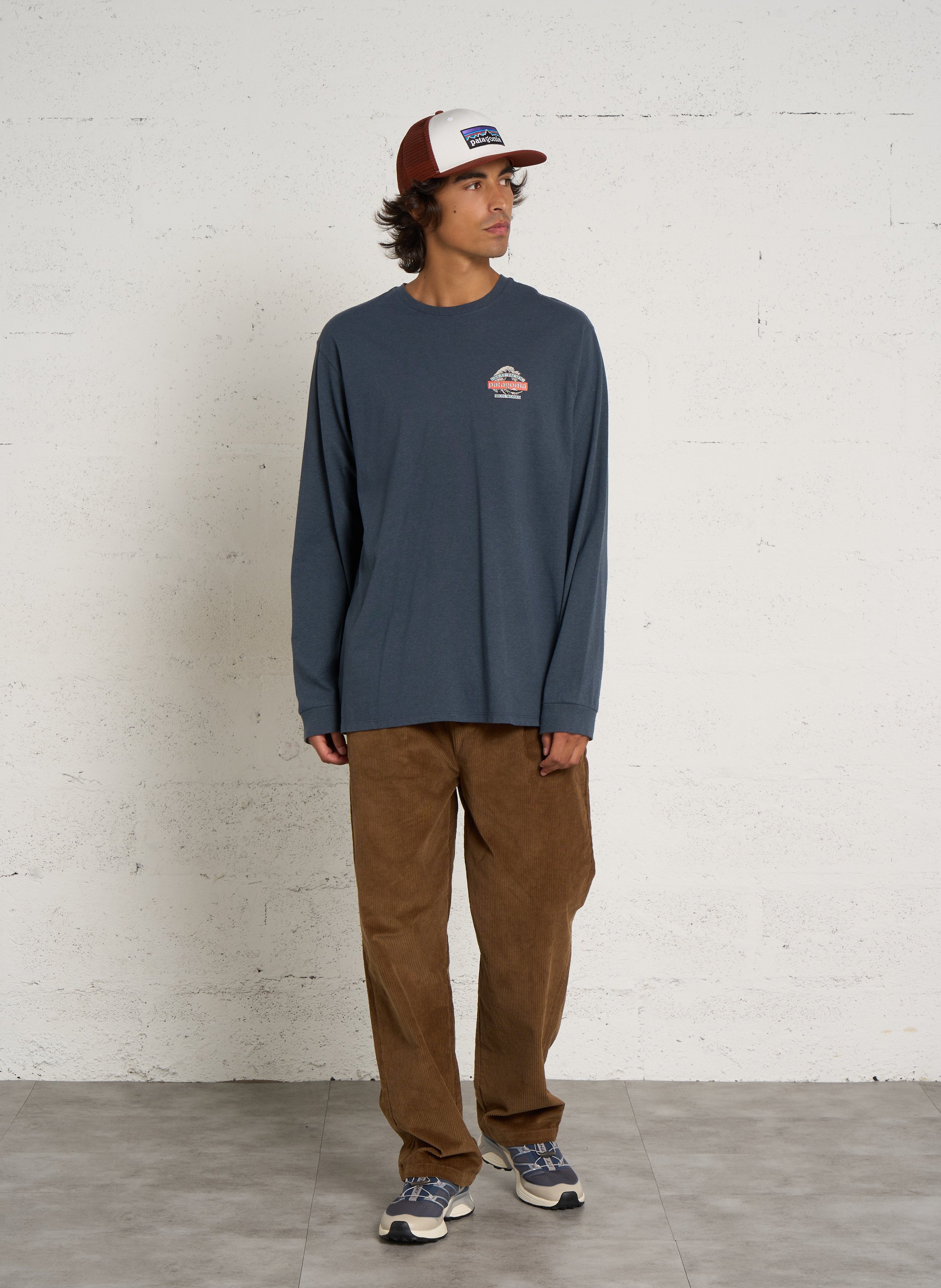 T-shirt met ronde hals en rechte pasvorm van gerecycled katoenmengsel PATAGONIA Blauw
