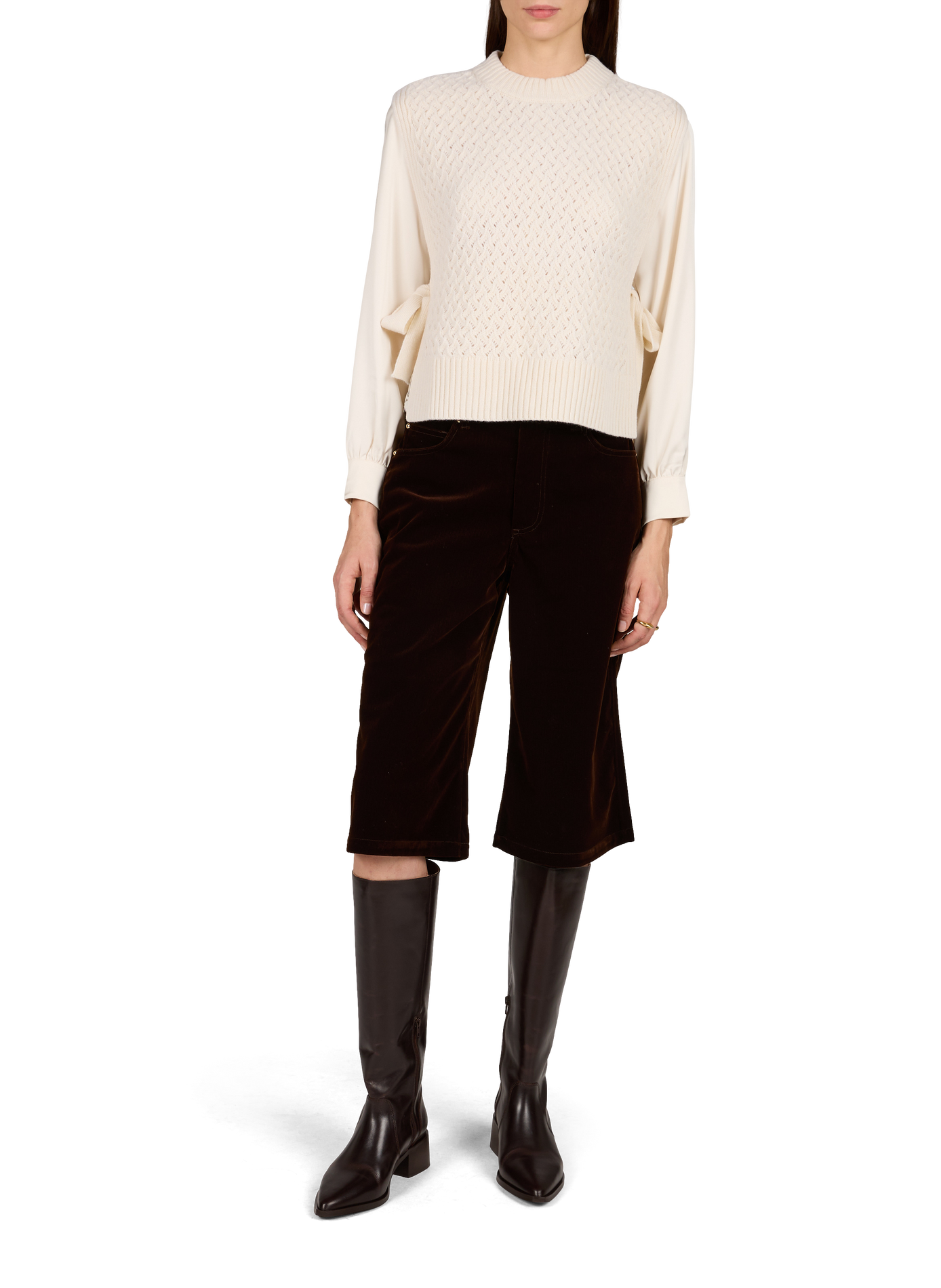 Top Telmalace straight satin with lace PETITE MENDIGOTE Beige