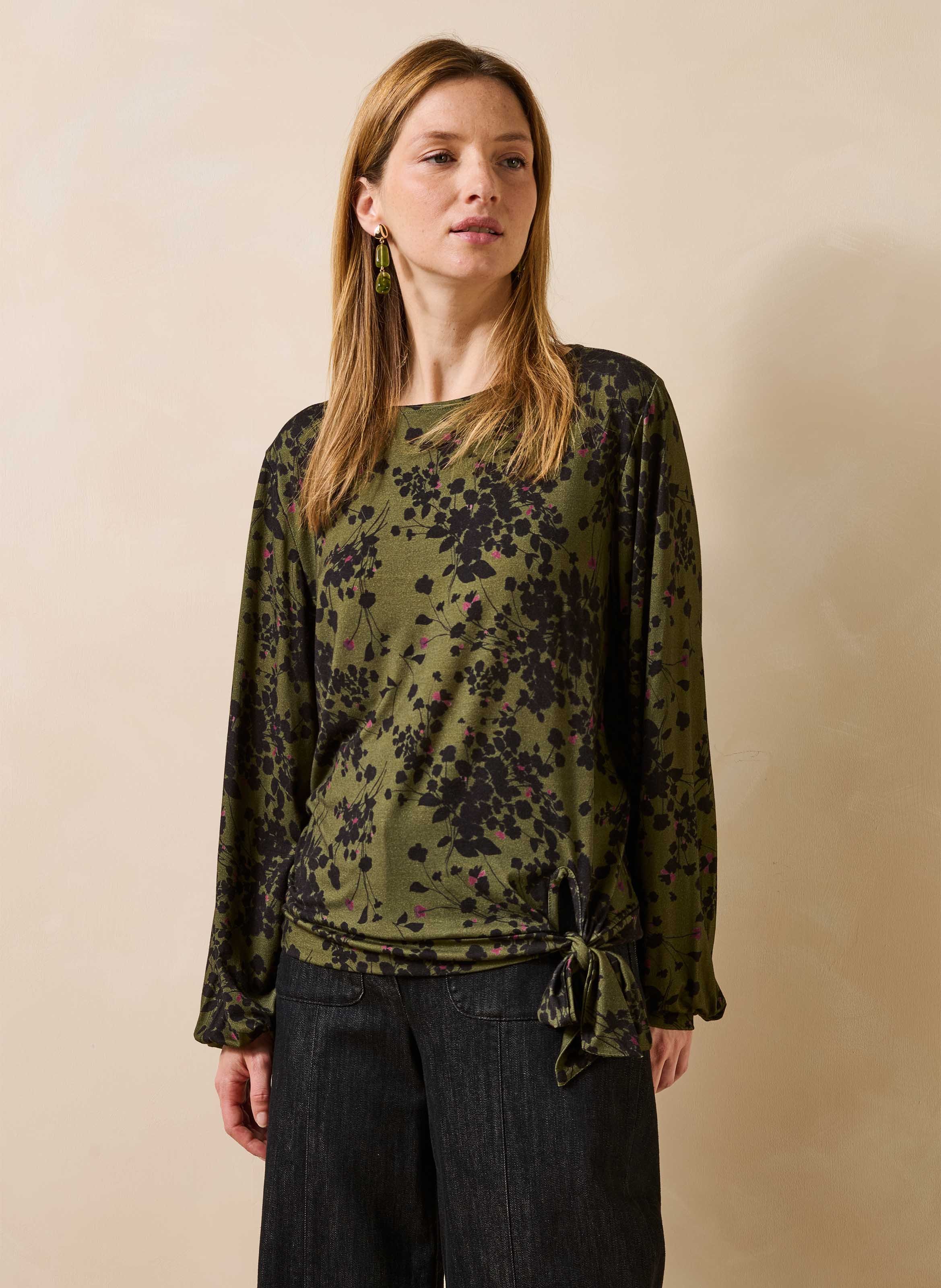 Recht T-shirt met strikprint LA FEE MARABOUTEE Groen