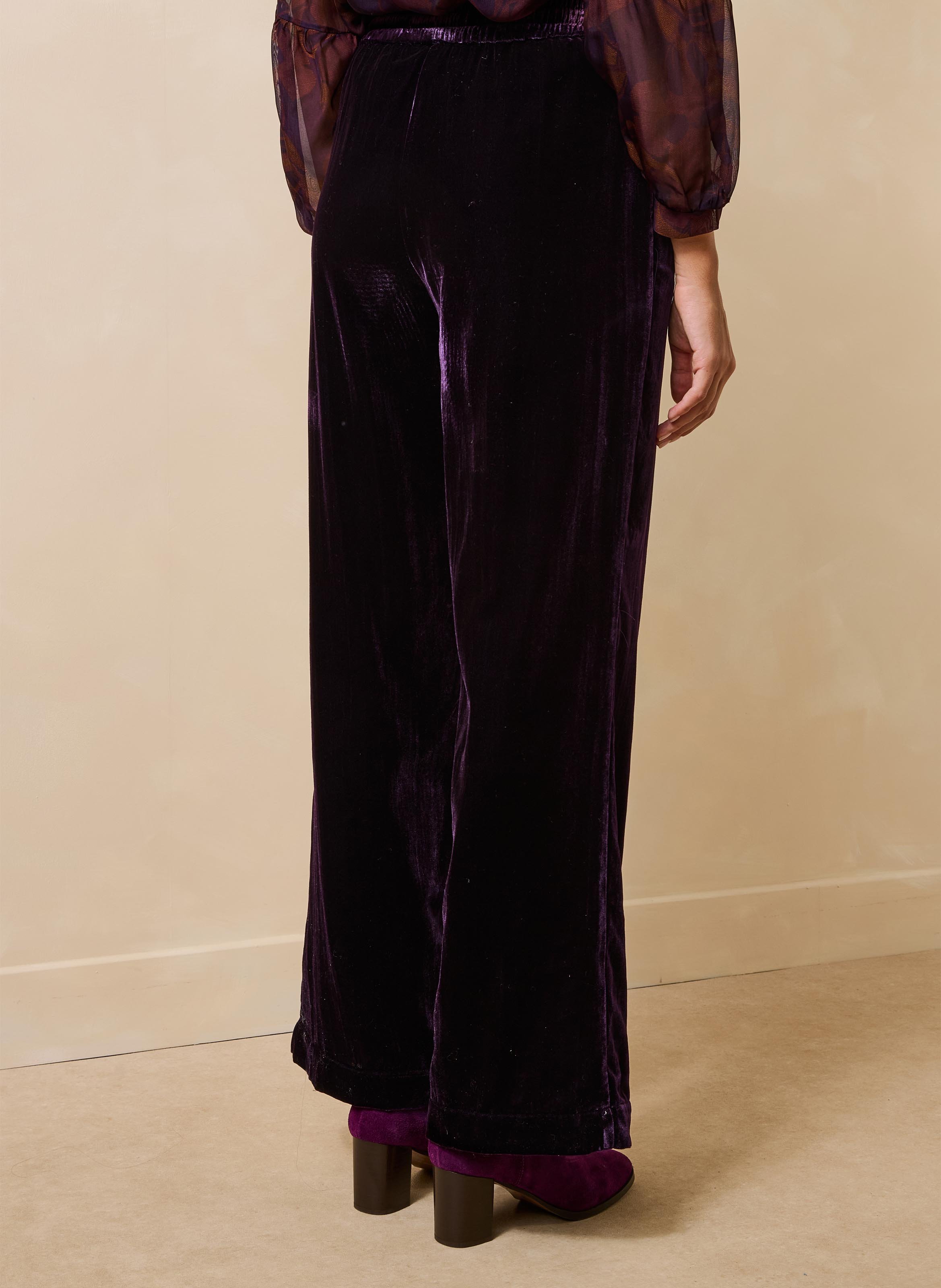 Wijde fluwelen broek met hoge taille LA FEE MARABOUTEE Paars