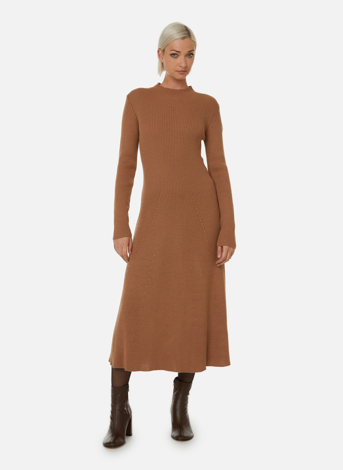 Ribbed knit dress with turtleneck from virgin wool-cotton mix