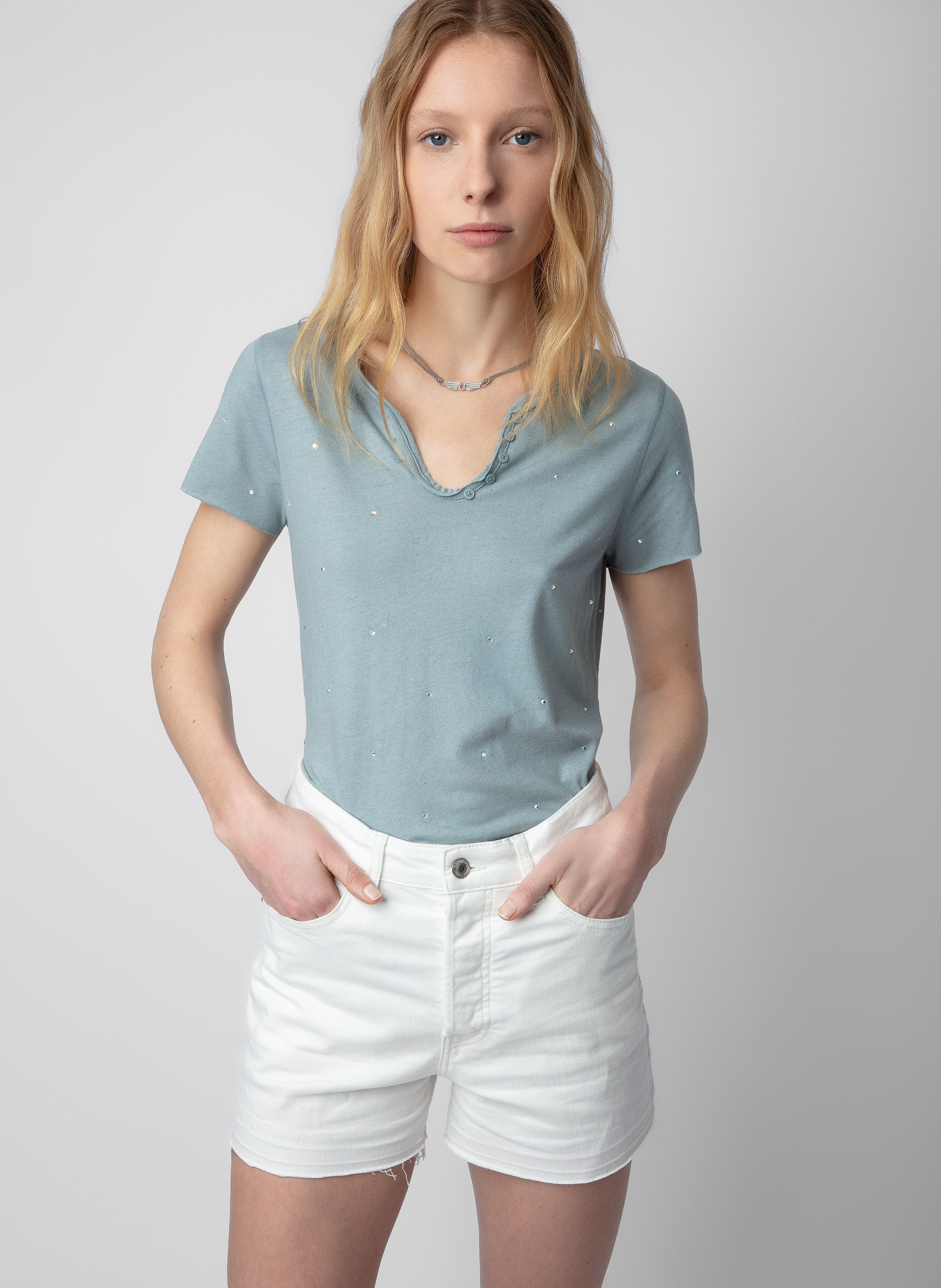 T-shirt Zadig&Voltaire Rose En Coton - Taille 34/36 - Manches Longues Col V - Occasion En Très Bon état