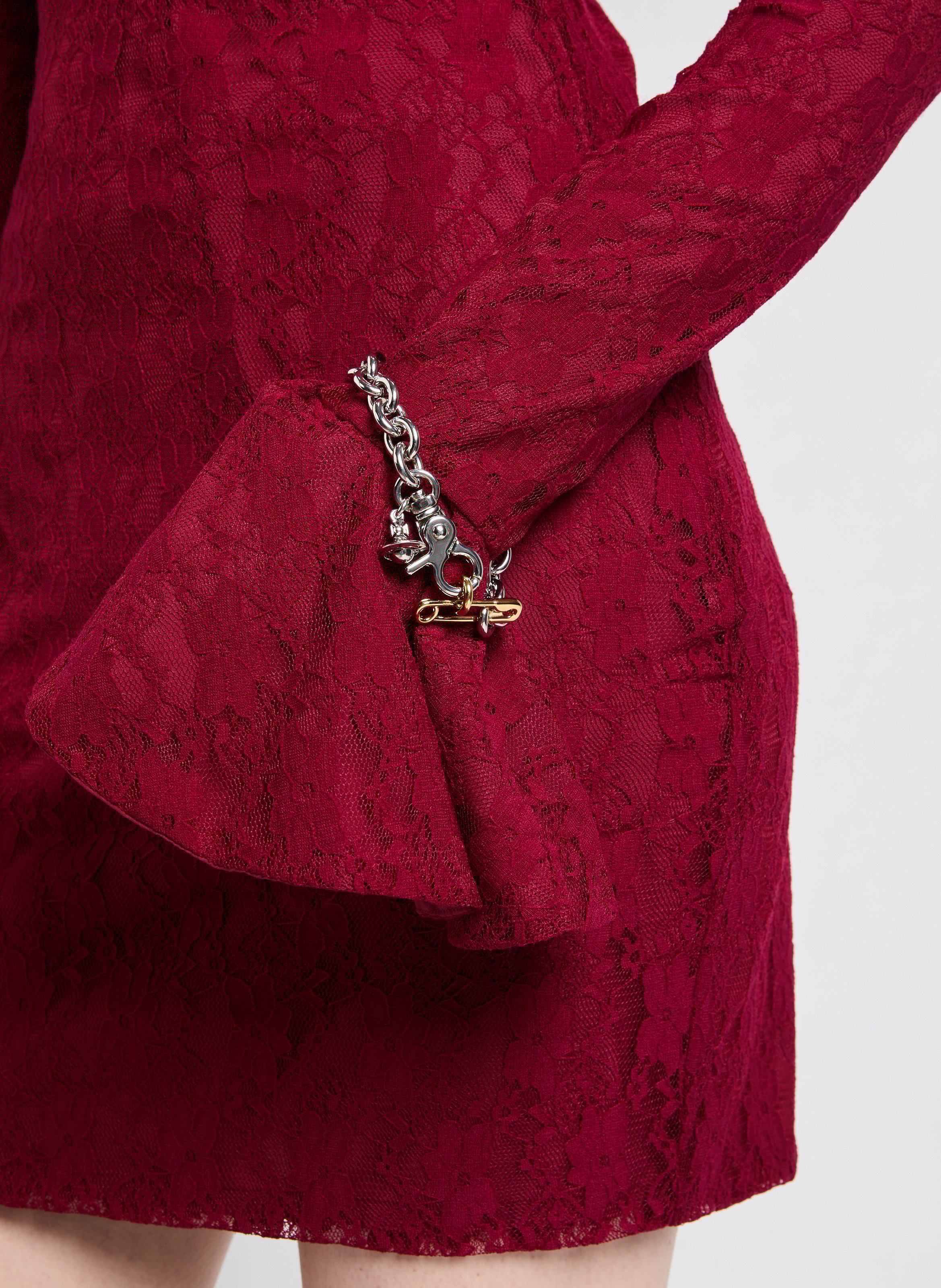 Robe courte cintrée en dentelle ROTATE Rouge