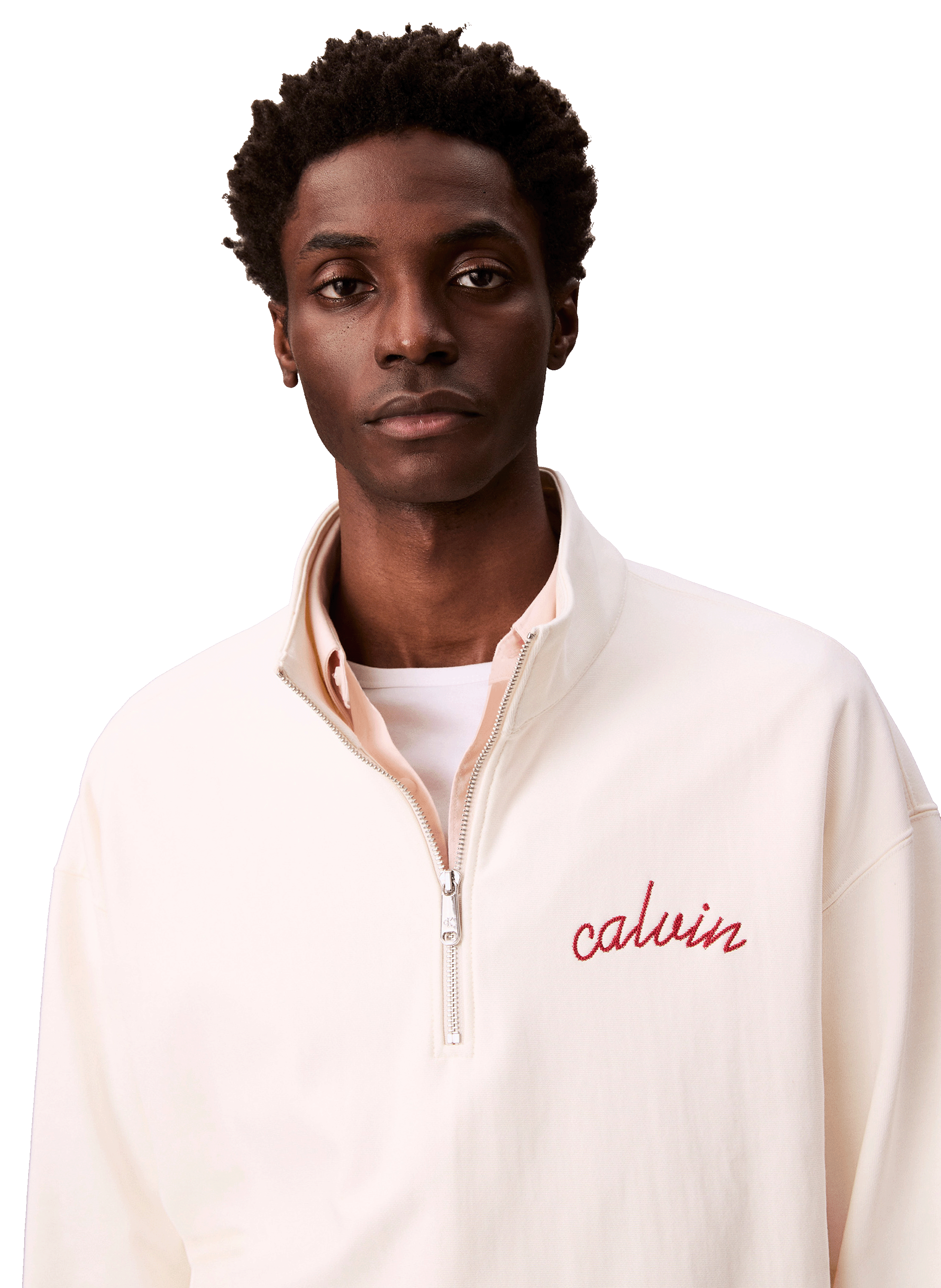 Cotton zip-neck sweatshirt CALVIN KLEIN White