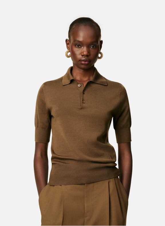 Polo ami de coeur en laine Marron by AMI PARIS AMI PARIS Polo ami de coeur en laine Marron