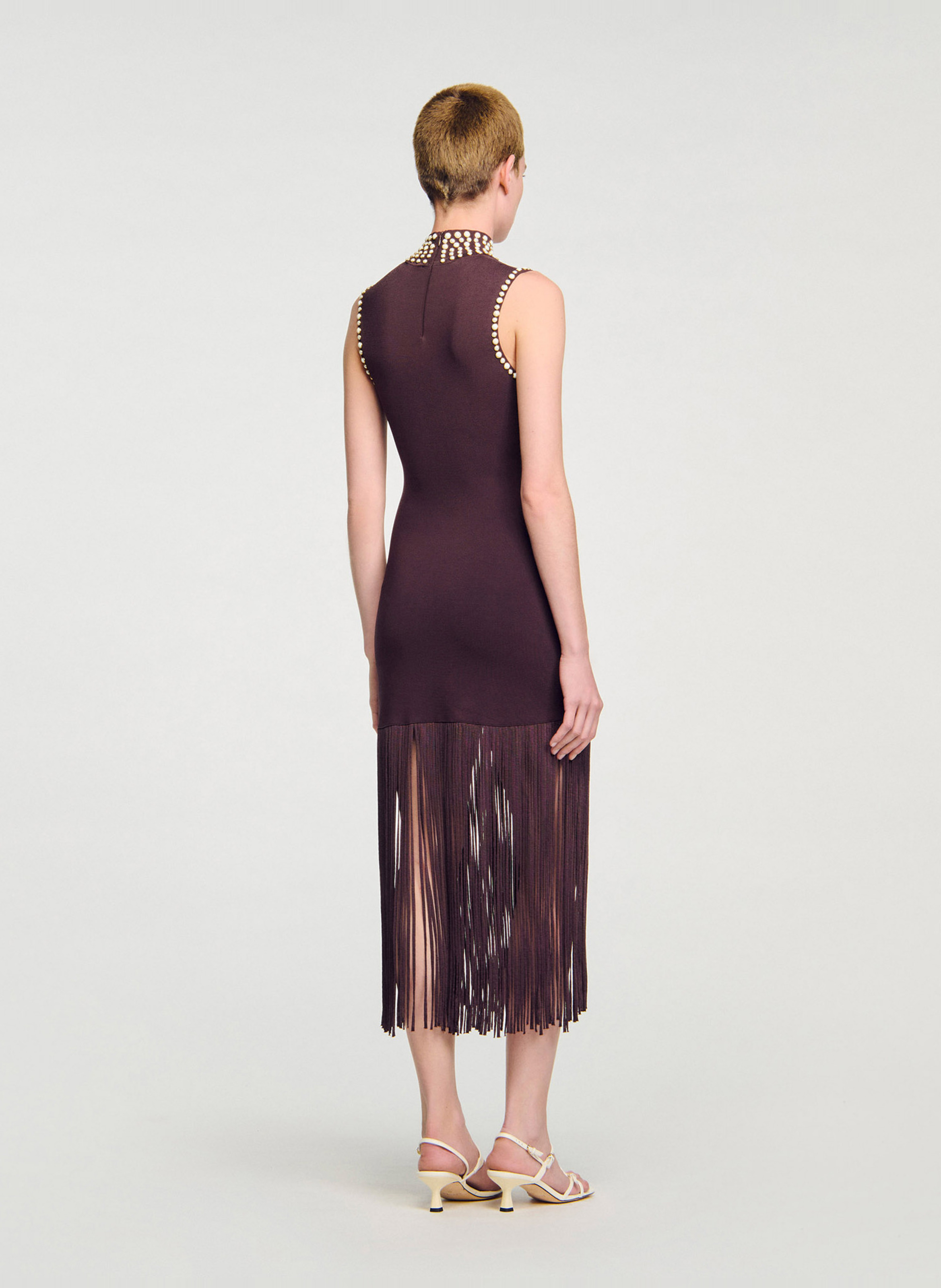 Robe midi moulante col montant SANDRO Marron