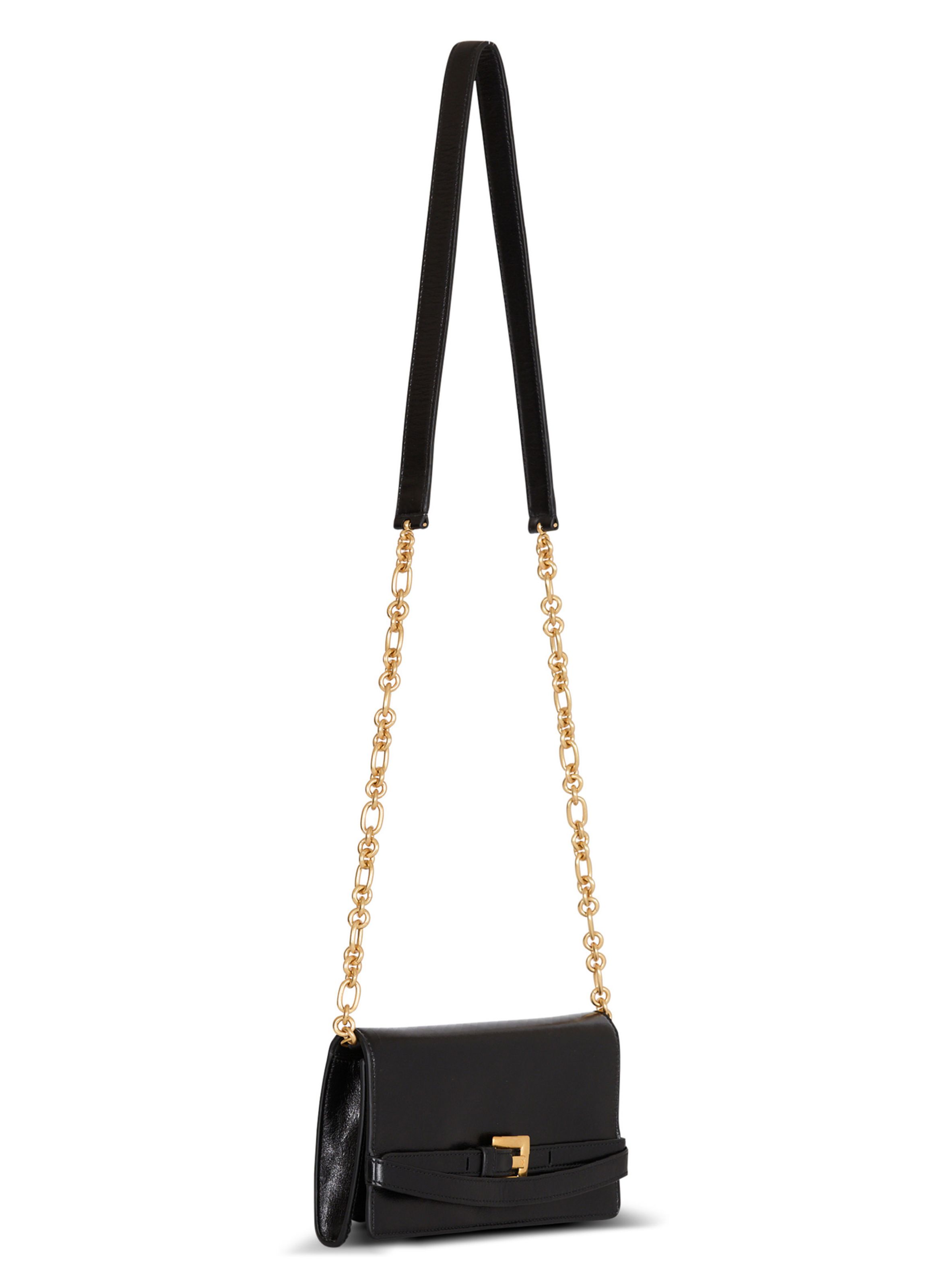 Portefeuille shuffle à chaîne en cuir de veau BALMAIN Noir