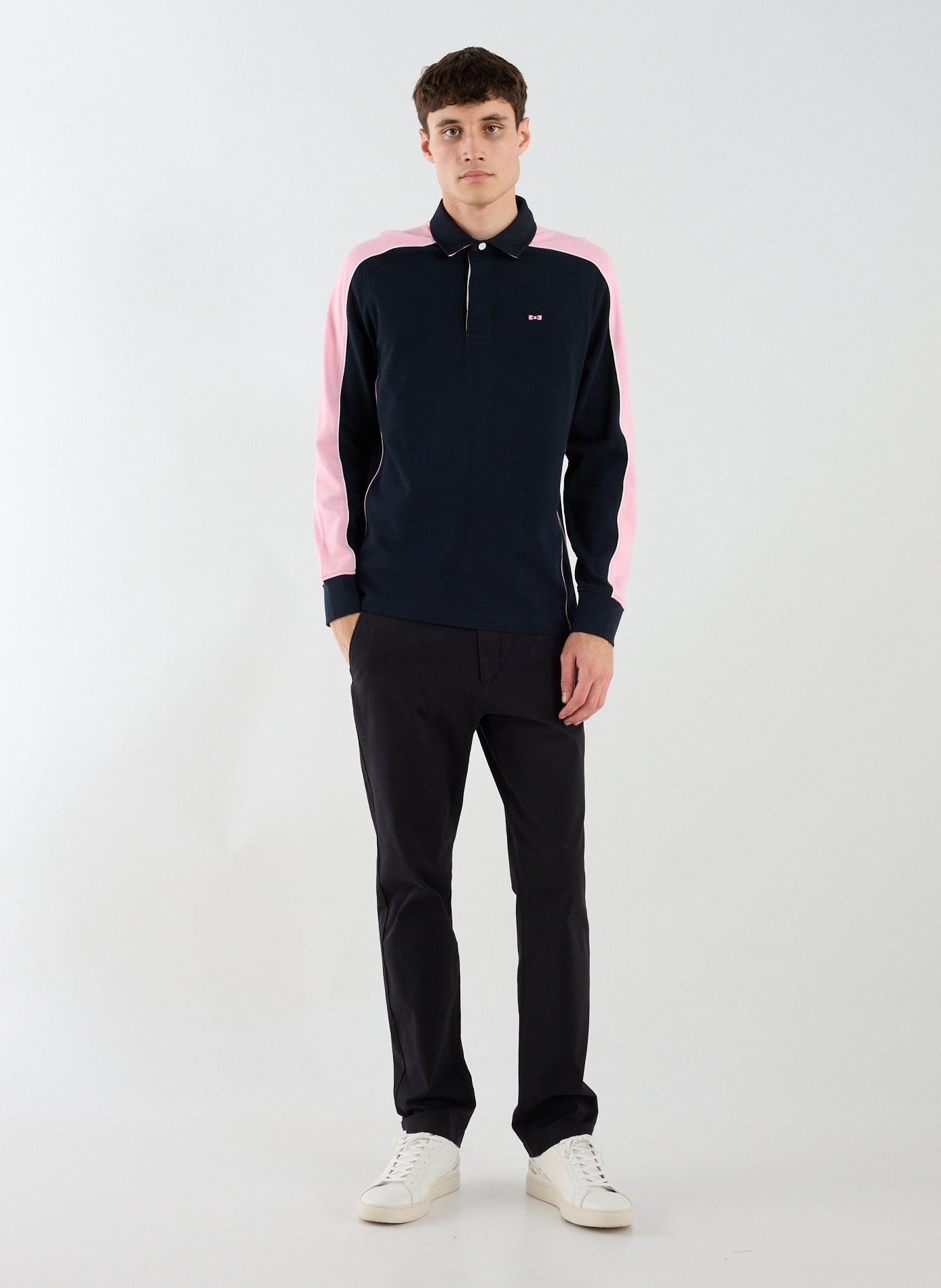 Long-sleeved embroidered cotton polo EDEN PARK Blue