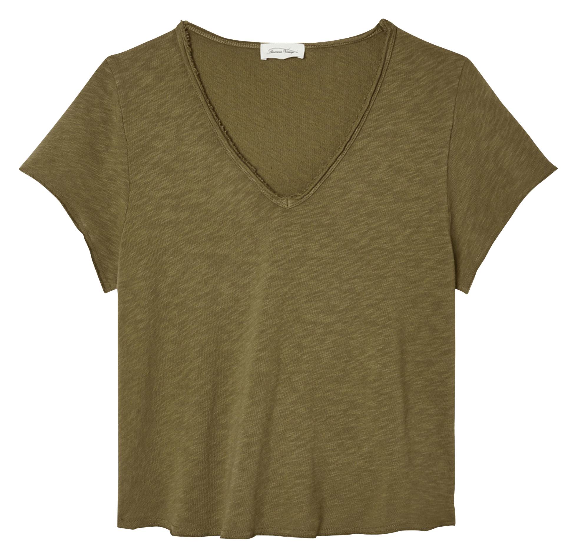 Tee-shirt droit col v en coton sonoma AMERICAN VINTAGE Kaki