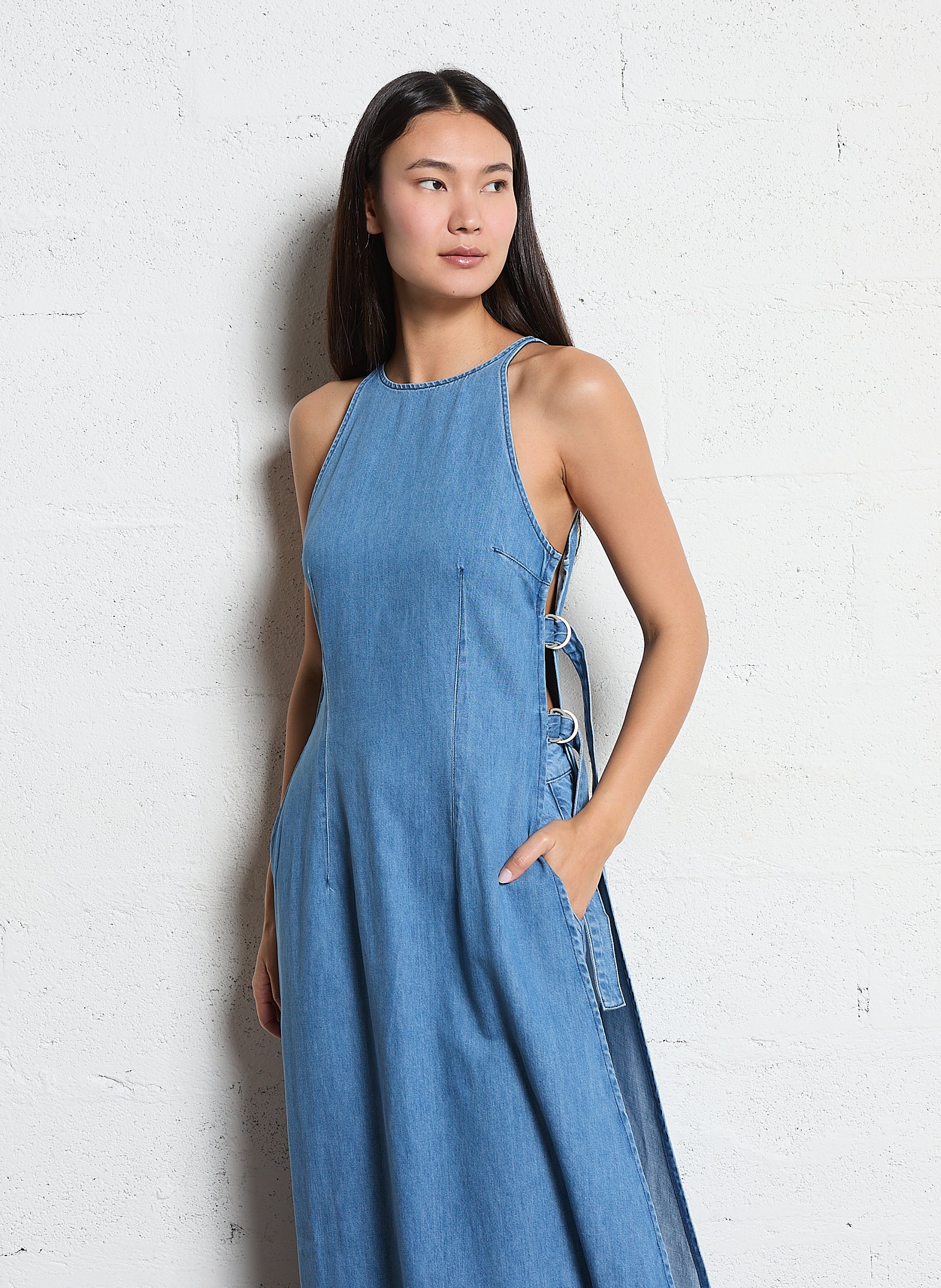 Robe longue col rond en jean IKKS Bleu