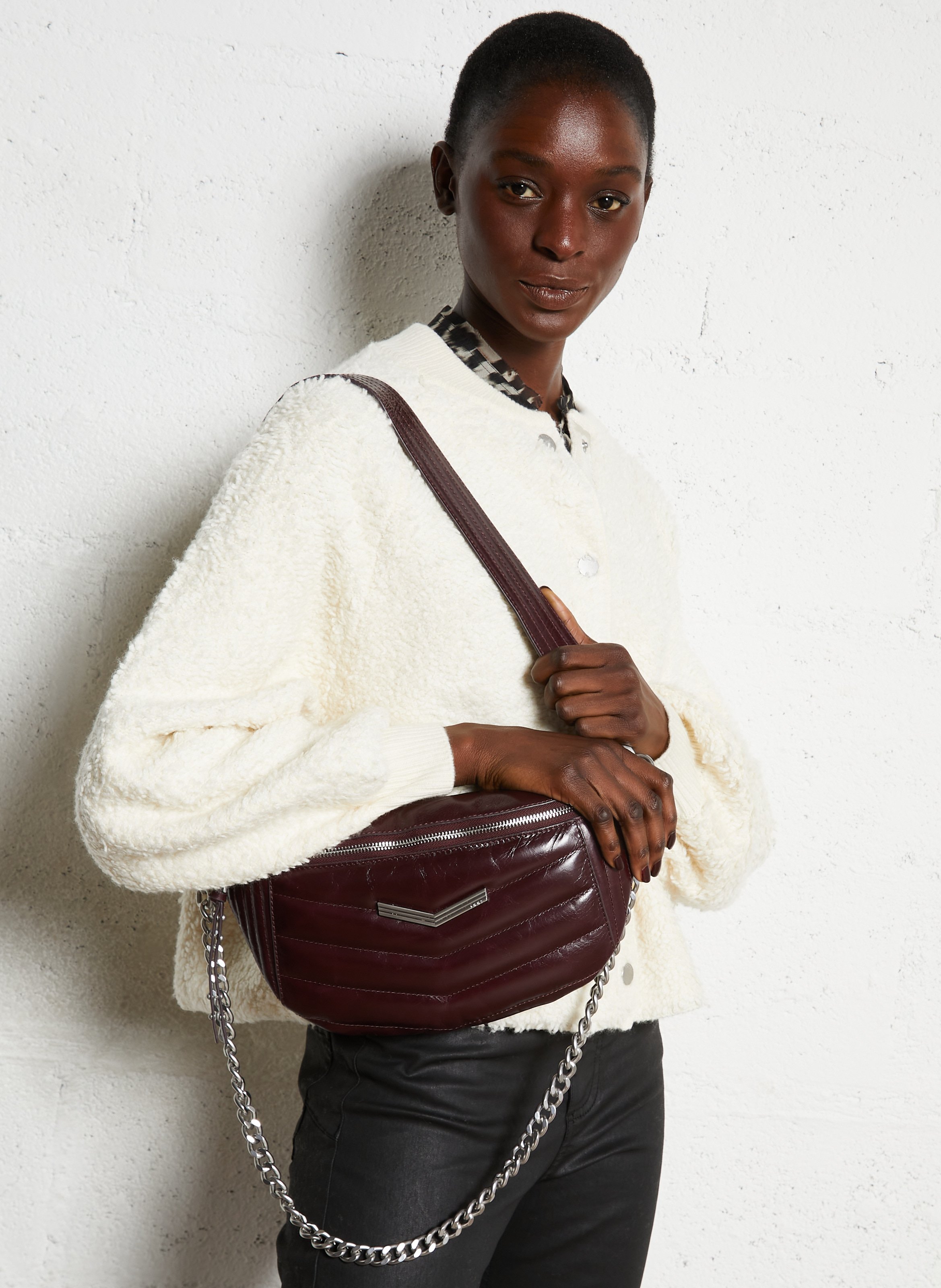 Sac banane matelassé à zip en cuir the 1 pocket belt IKKS Violet