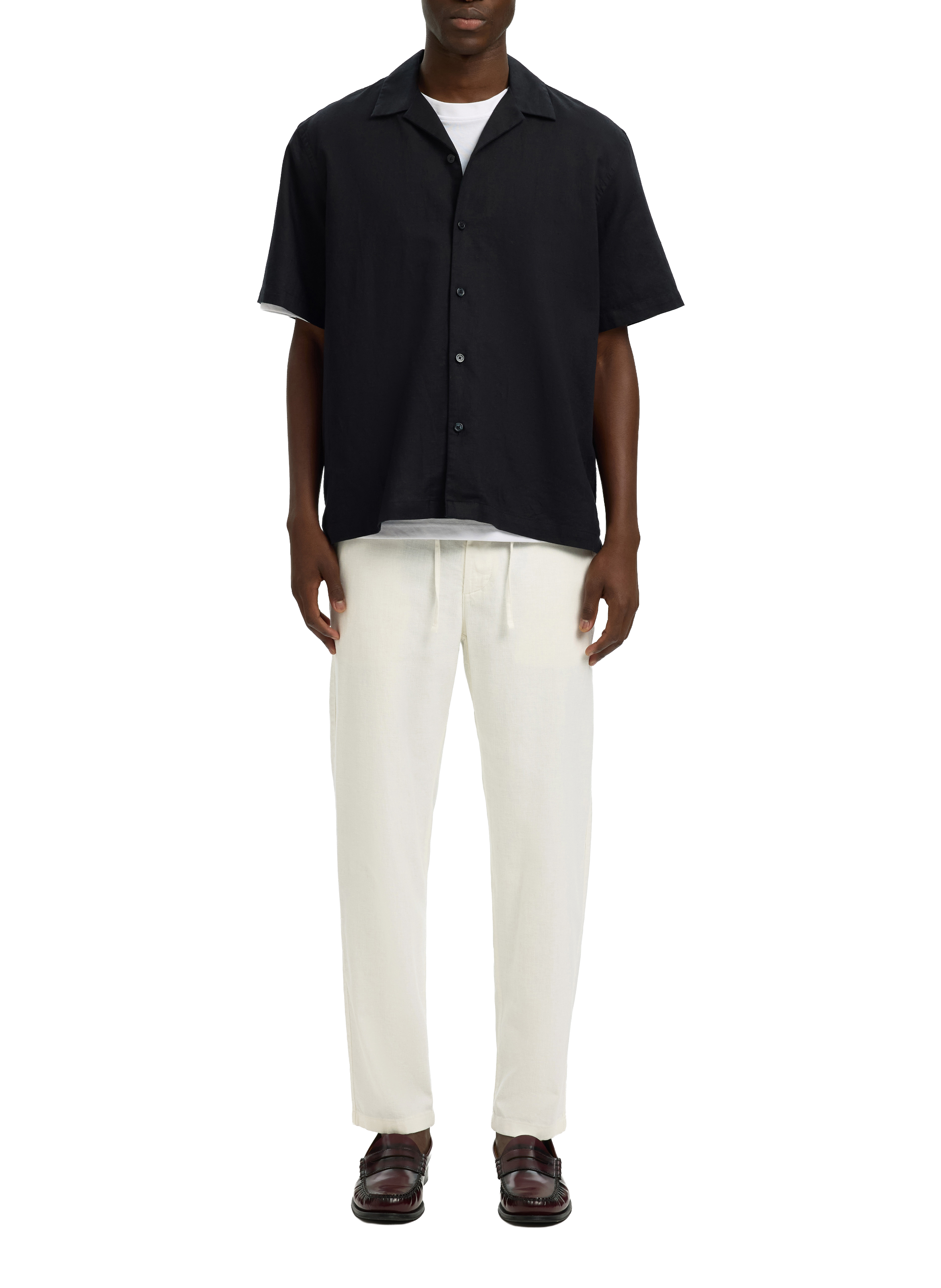 Pantalon en coton et lin SELECTED Bleu