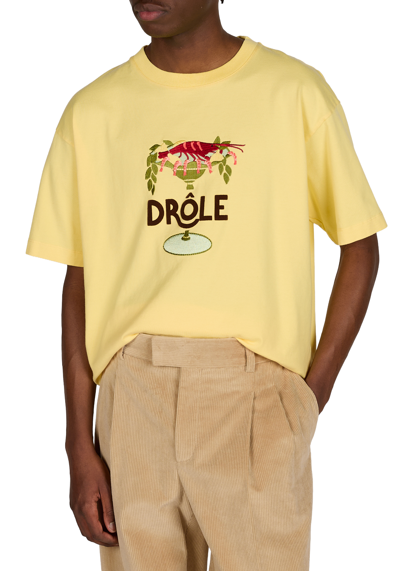Embroidered round neck cotton T-shirt DROLE DE MONSIEUR Yellow