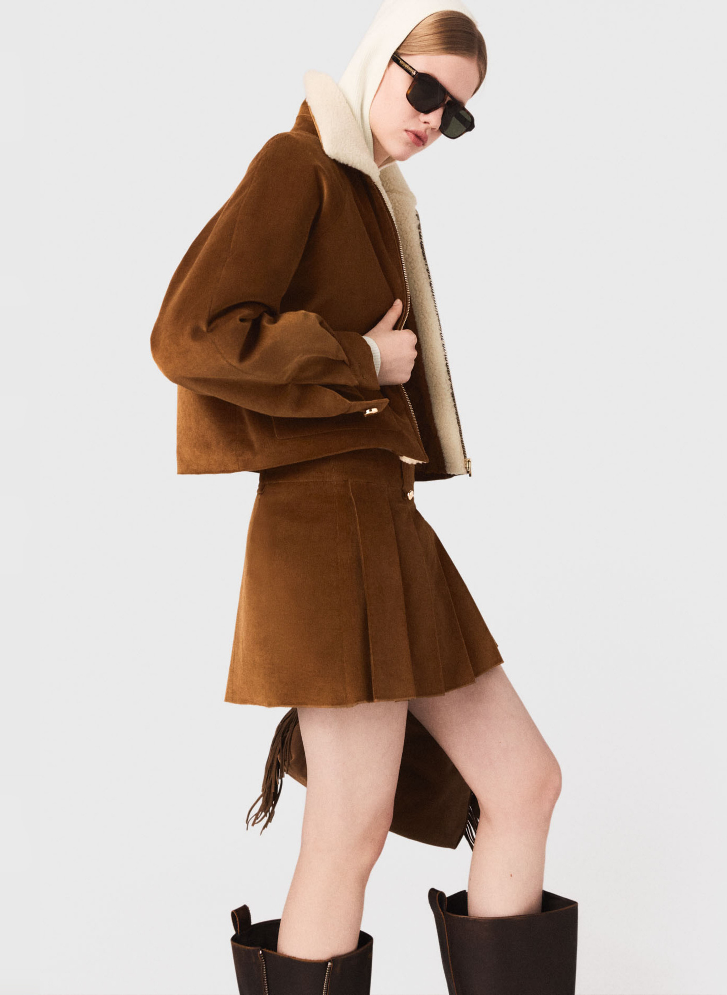 Veste courte droite zippée MAJE Beige