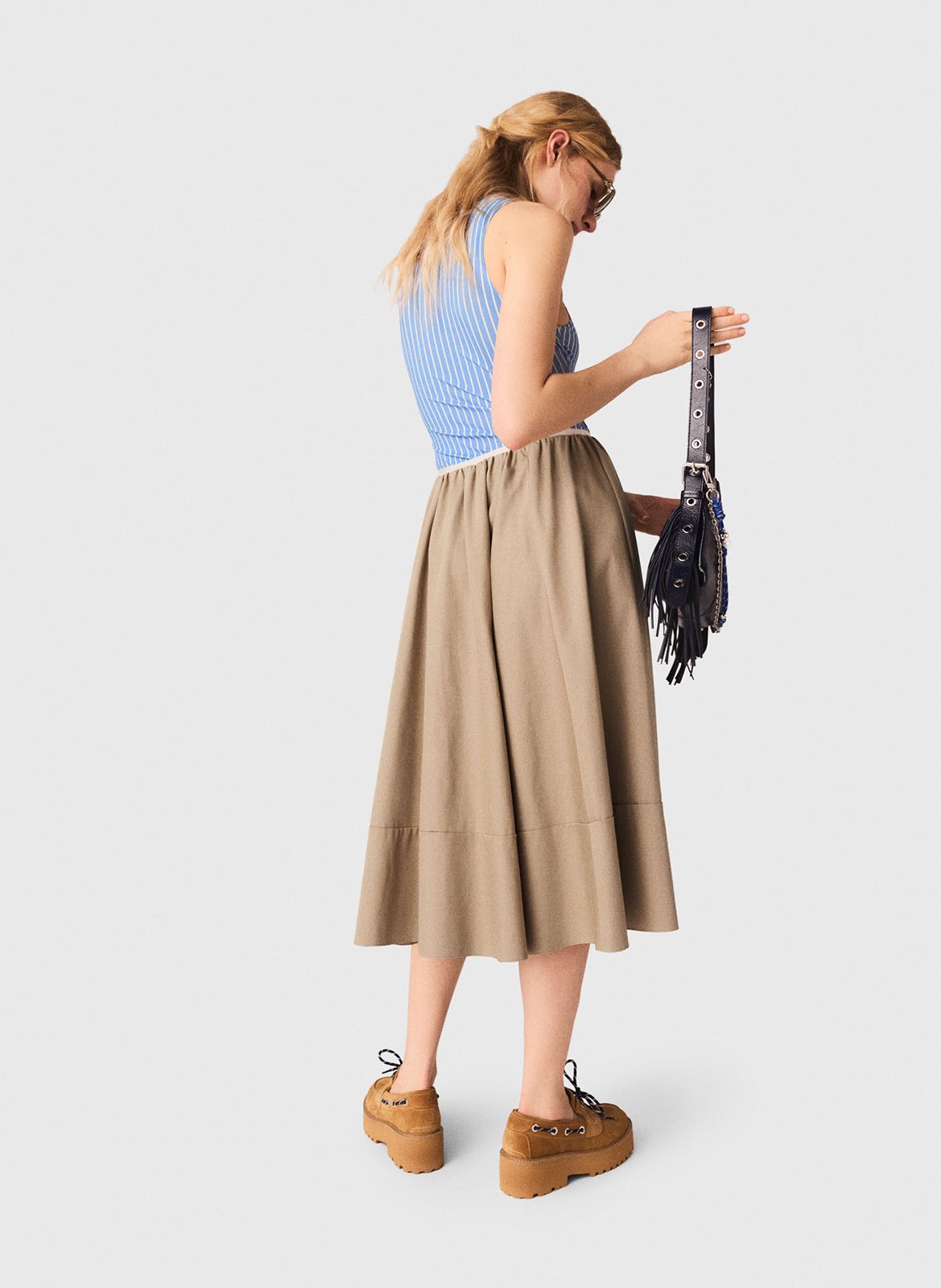 Jupe midi évasée en coton MAJE Beige