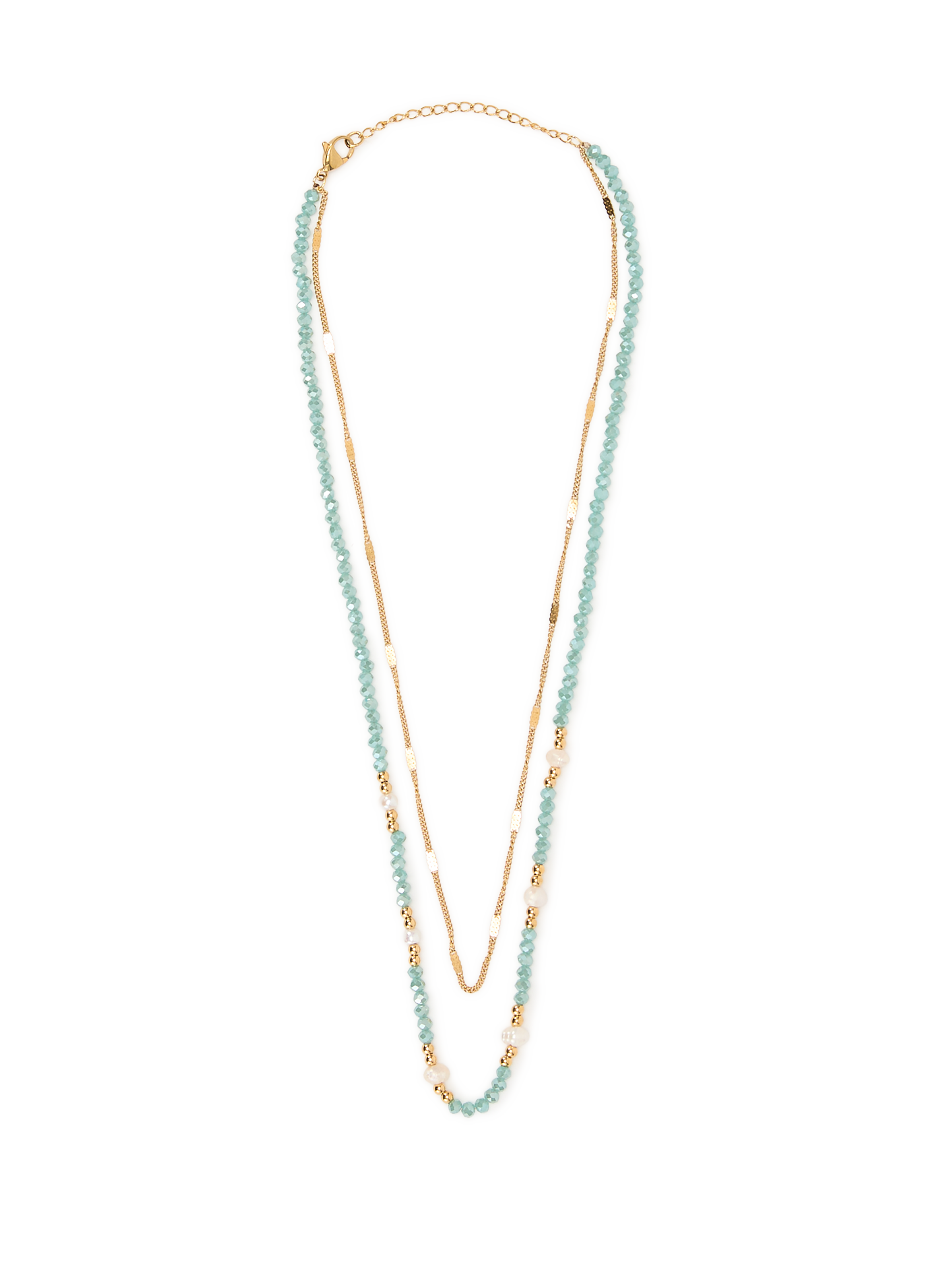 Collier double chaîne perles AU PRINTEMPS PARIS Bleu