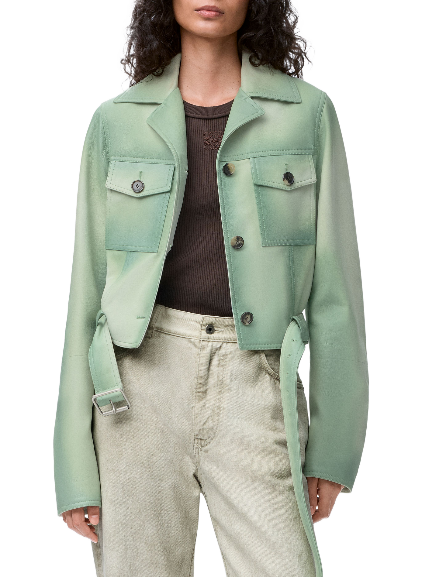 Veste courte en agneau velours Vert LOEWE