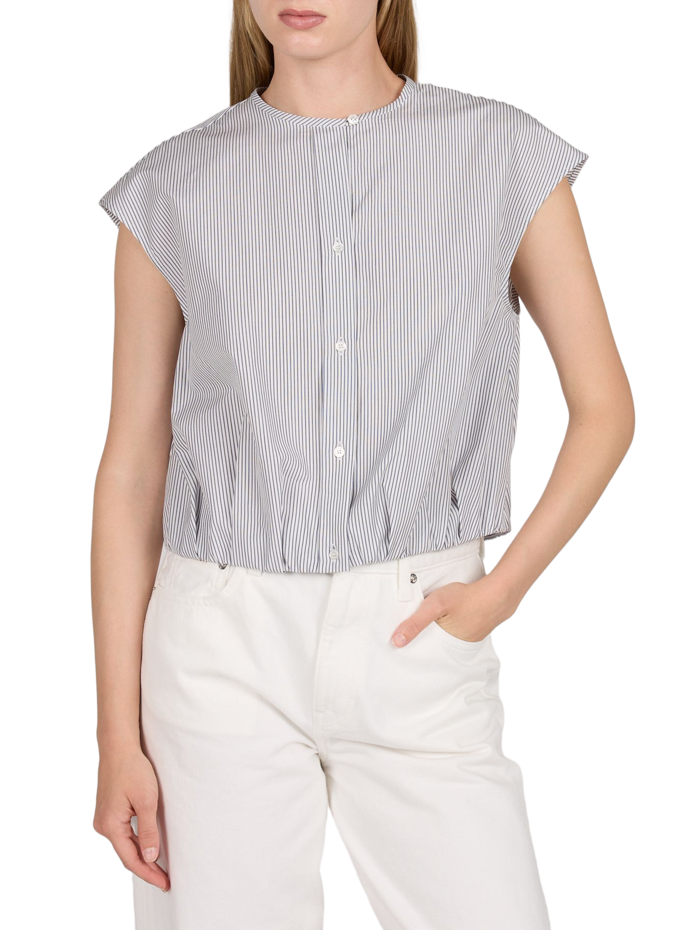 Gestreiftes Blusenhemd mit Plisseefalten am Saum aus Baumwolle. MAX MARA WEEK END Blau