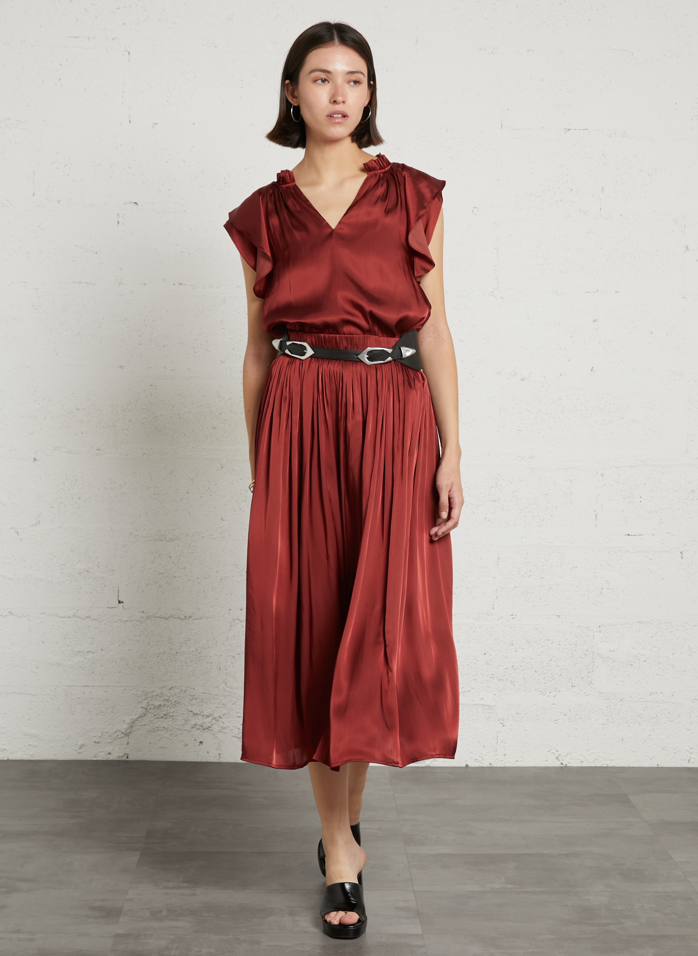 Top sans manches à volants satiné scarlett MAISON 123 Rouge