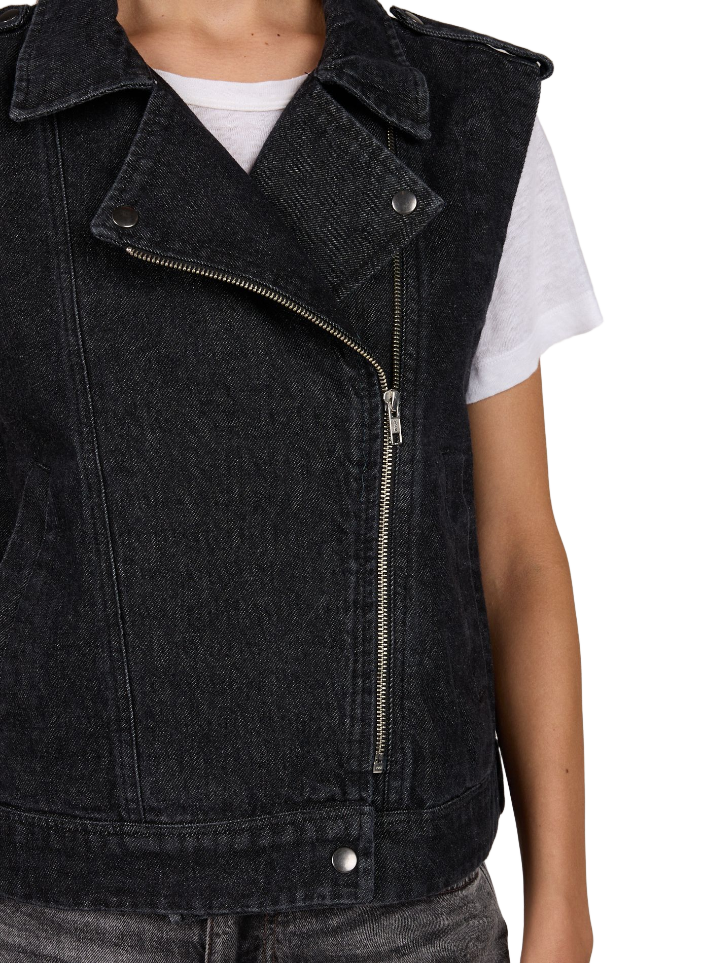 Veste en jean sans manches en coton VILA Noir