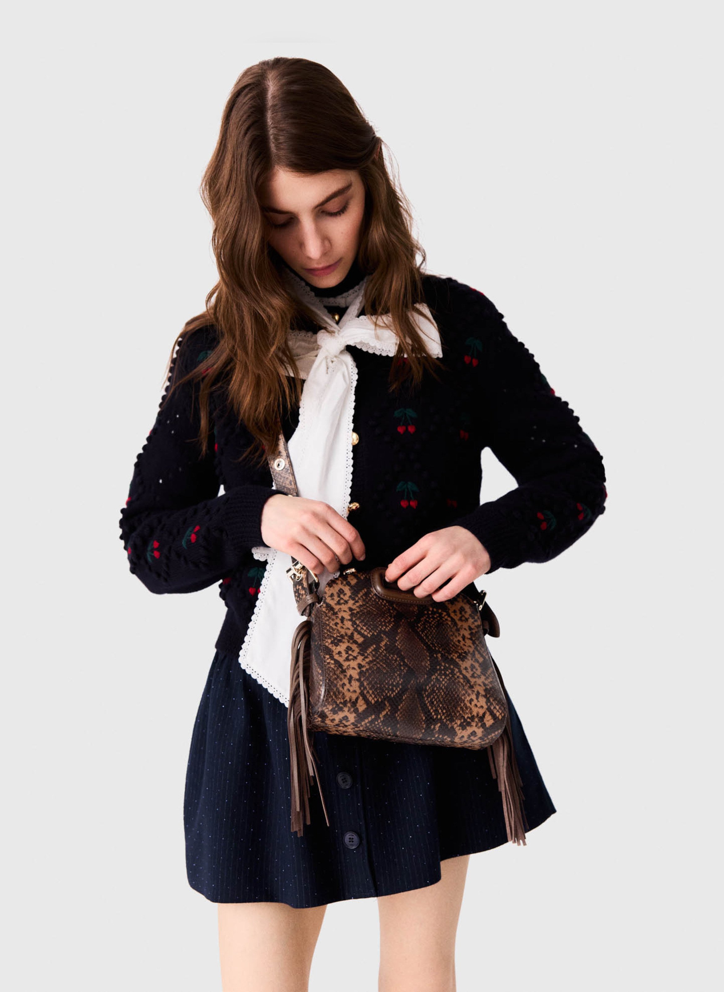 Sac bandoulière python en cuir miss m mini MAJE Marron