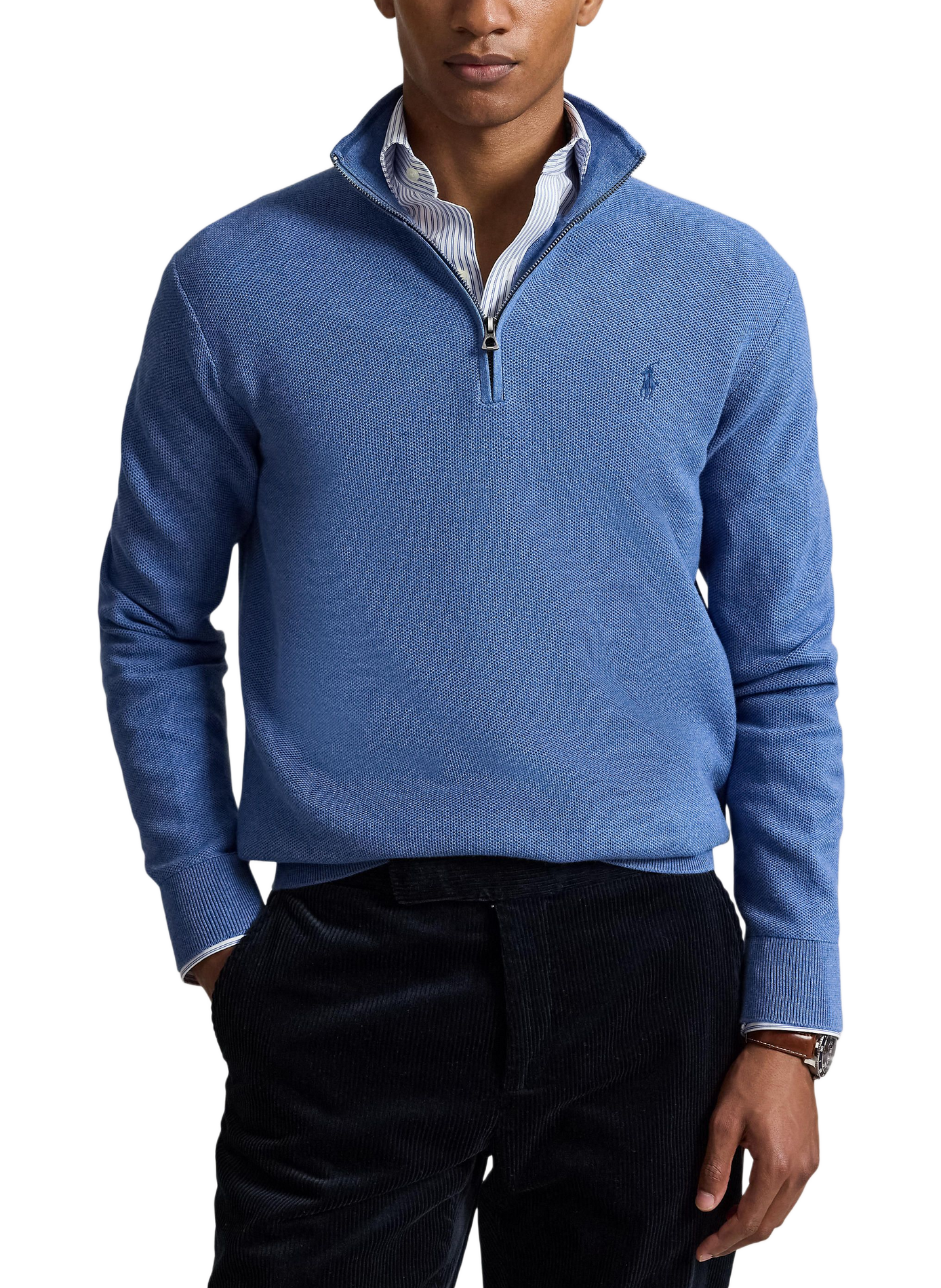 Pull droit col camionneur en coton | Bleu POLO RALPH LAUREN Homme