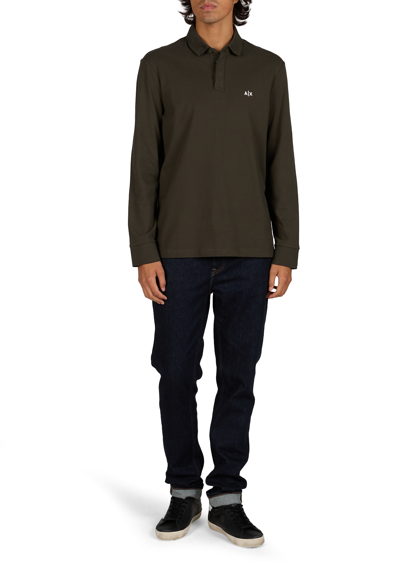 Long-sleeve cotton blend polo shirt | Khaki ARMANI EXCHANGE Men