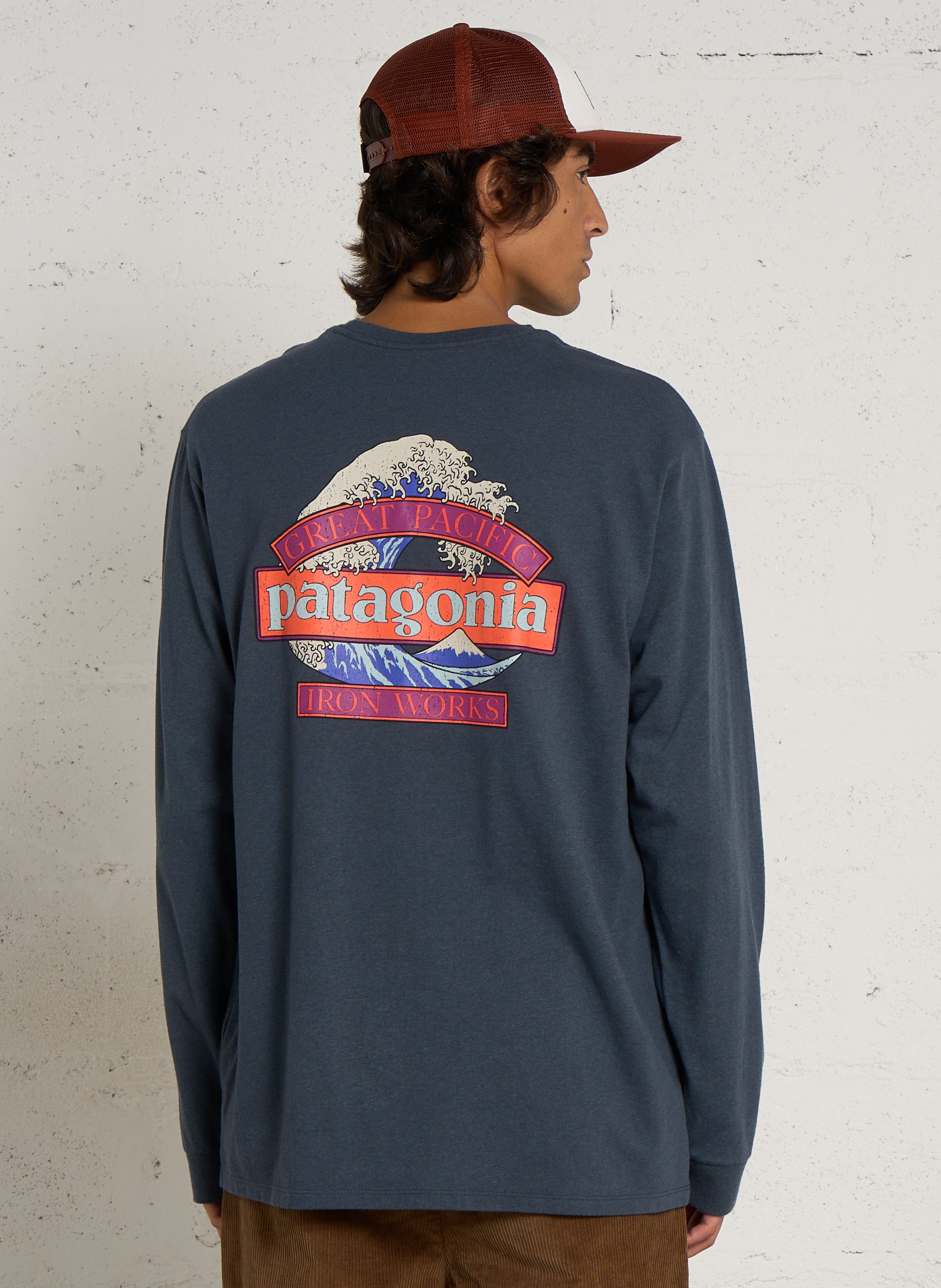 T-shirt met ronde hals en rechte pasvorm van gerecycled katoenmengsel PATAGONIA Blauw