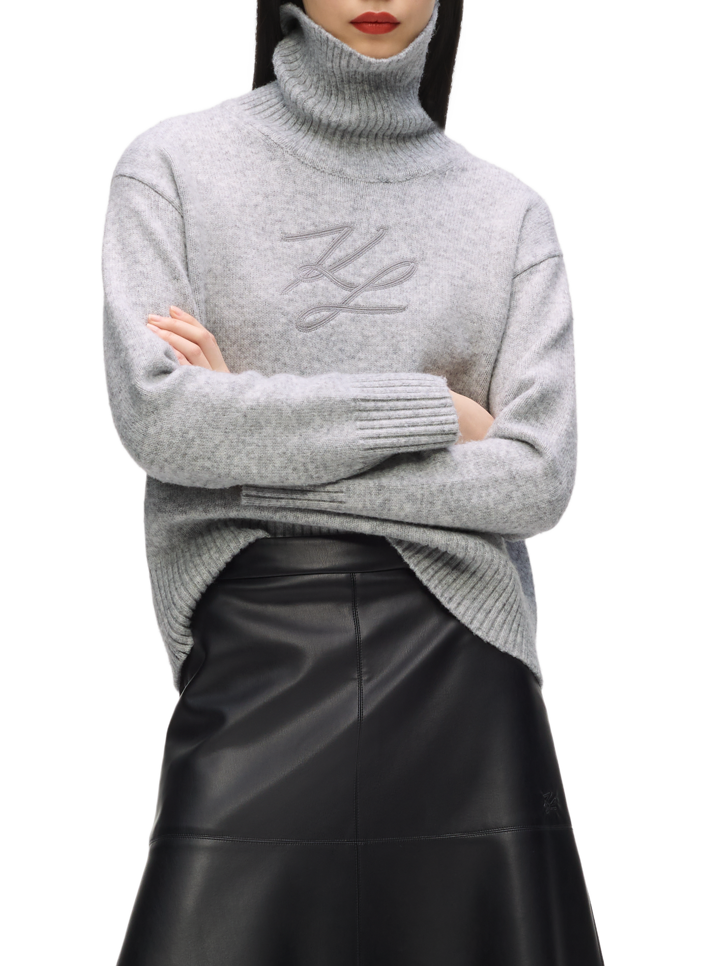 Pull ample col roulé en laine mélangée KARL LAGERFELD Gris