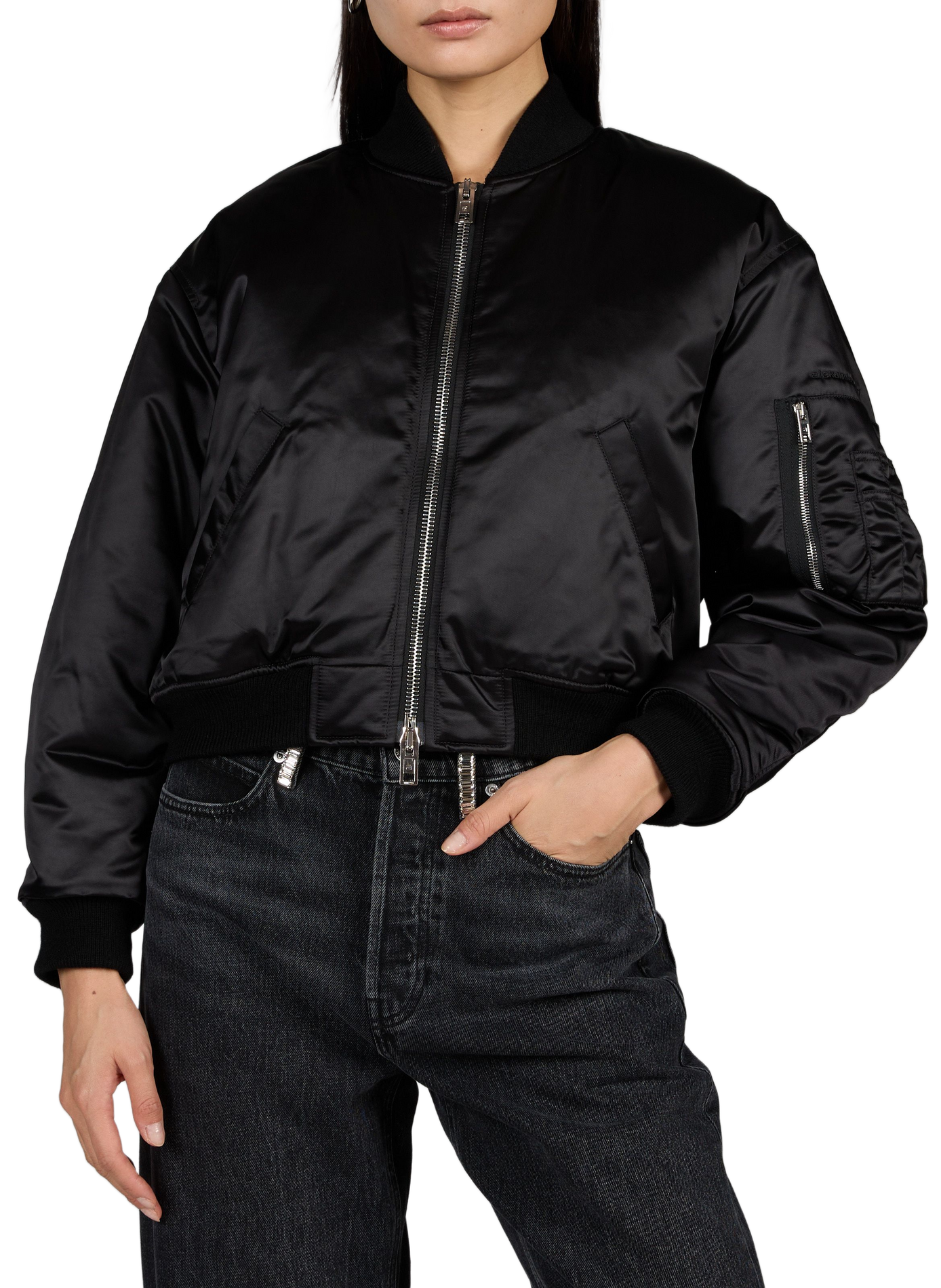 Short satin-look bomber jacket ALEXANDER WANG Black