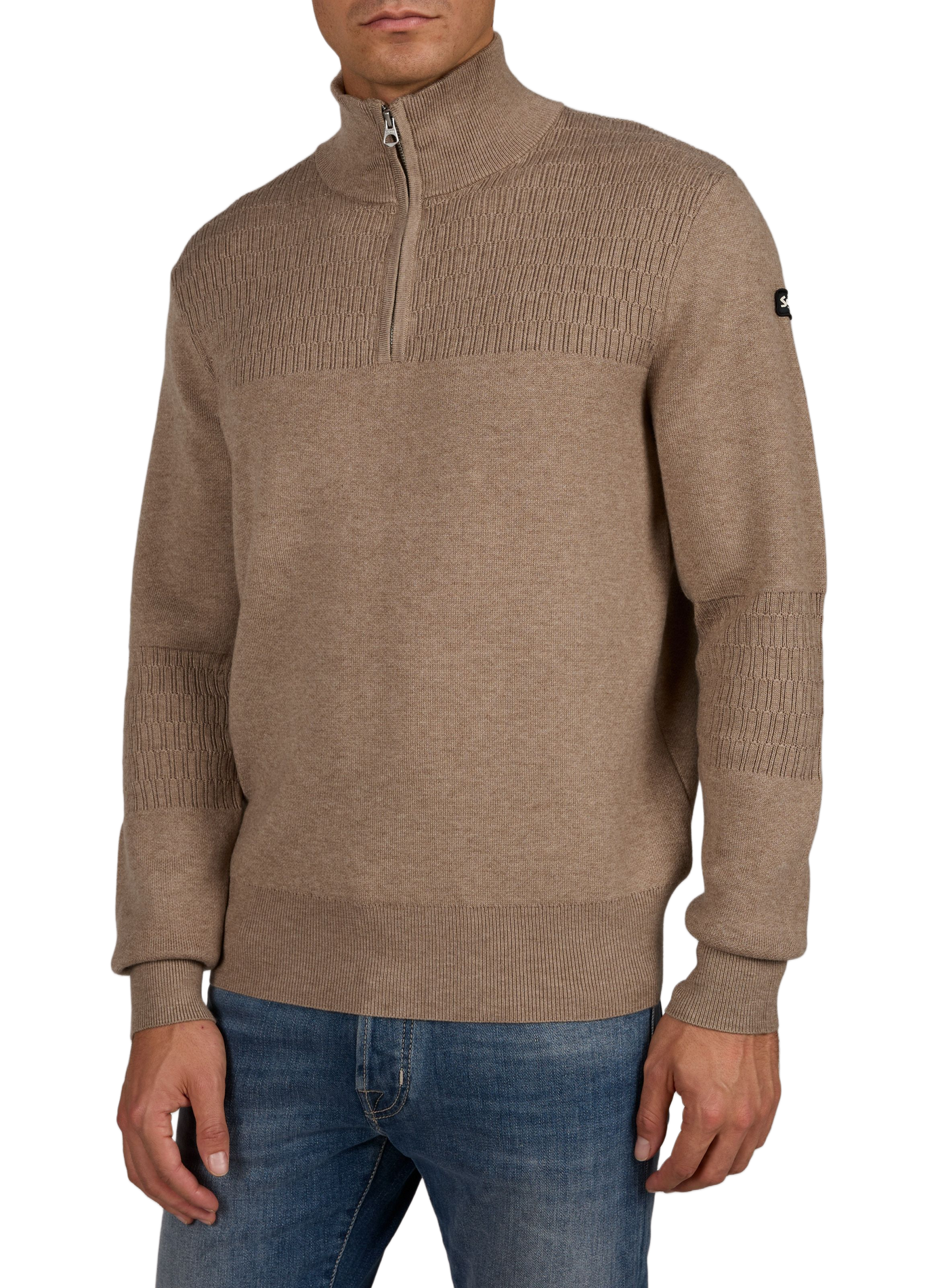 Zip-Up High-Neck Sweater SCHOTT Brown