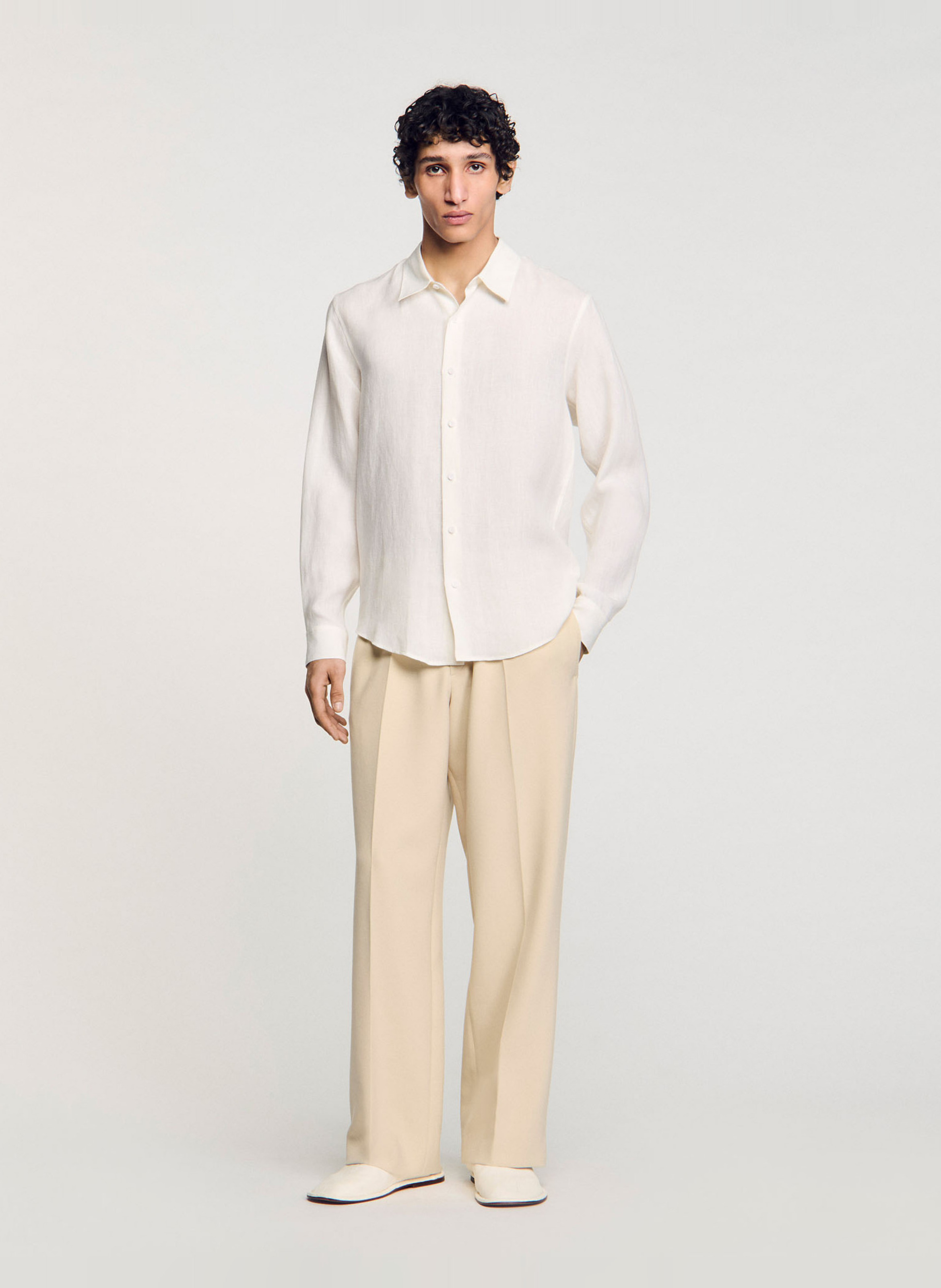 Chemise droite en lin SANDRO Beige