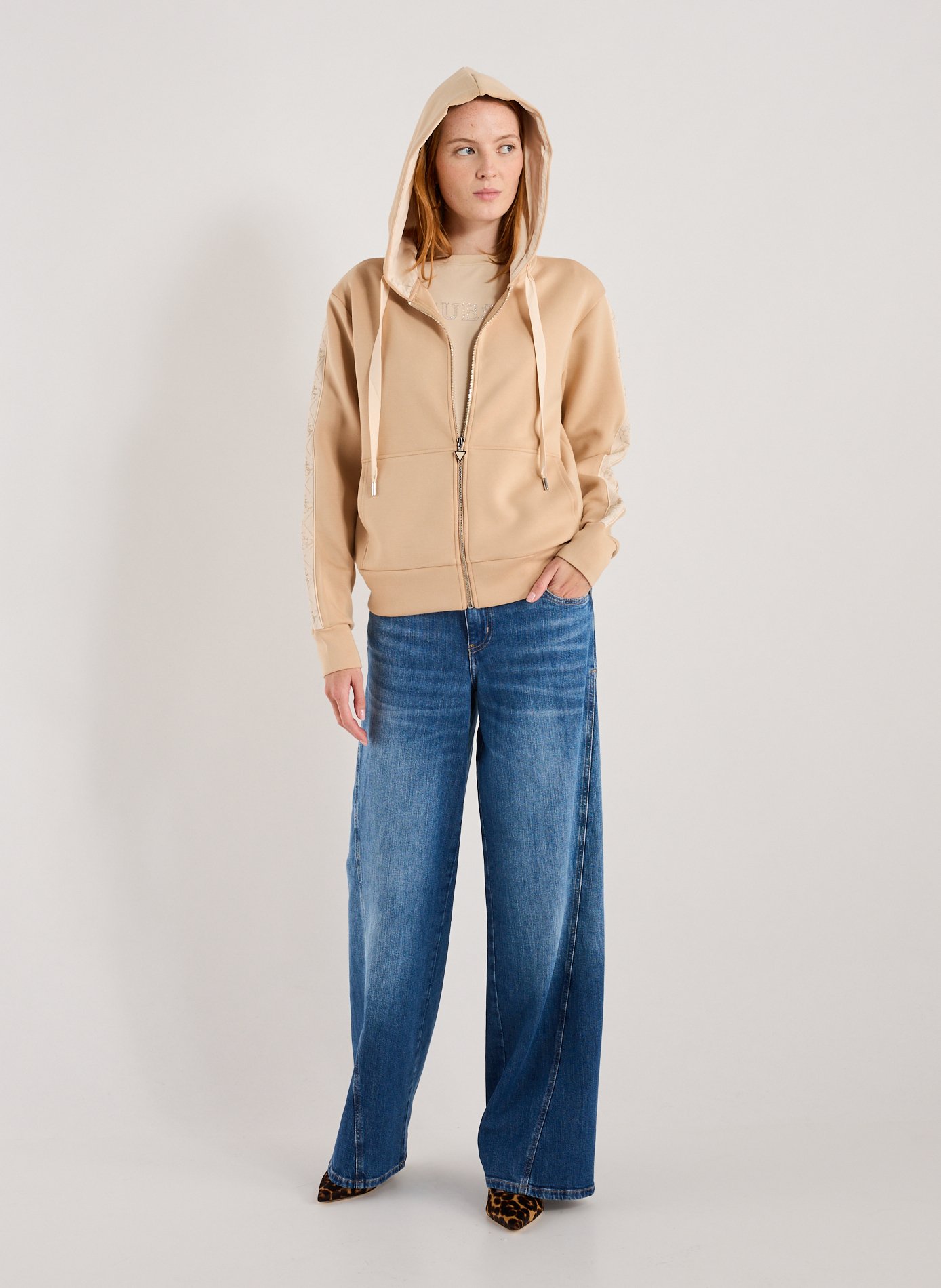 Hoodie zippé néoprène GUESS Beige