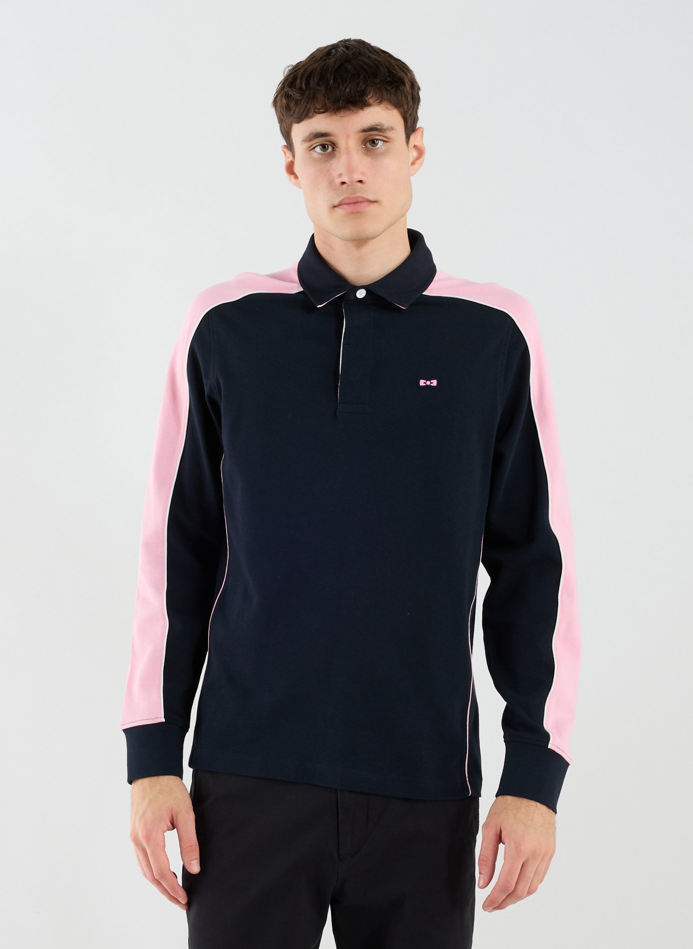 Long-sleeved embroidered cotton polo EDEN PARK Blue