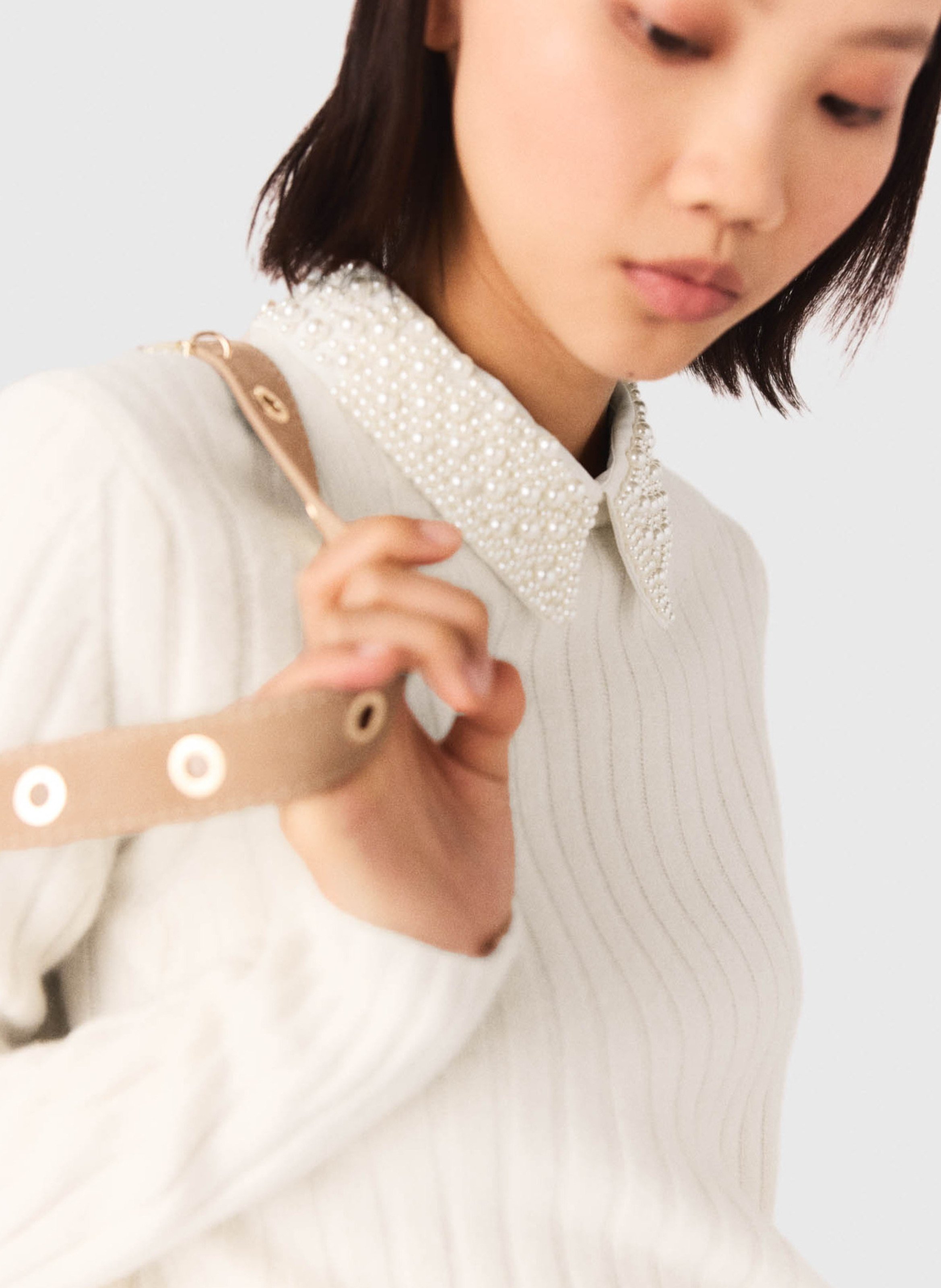 Pull col claudine en laine mélangée MAJE Beige